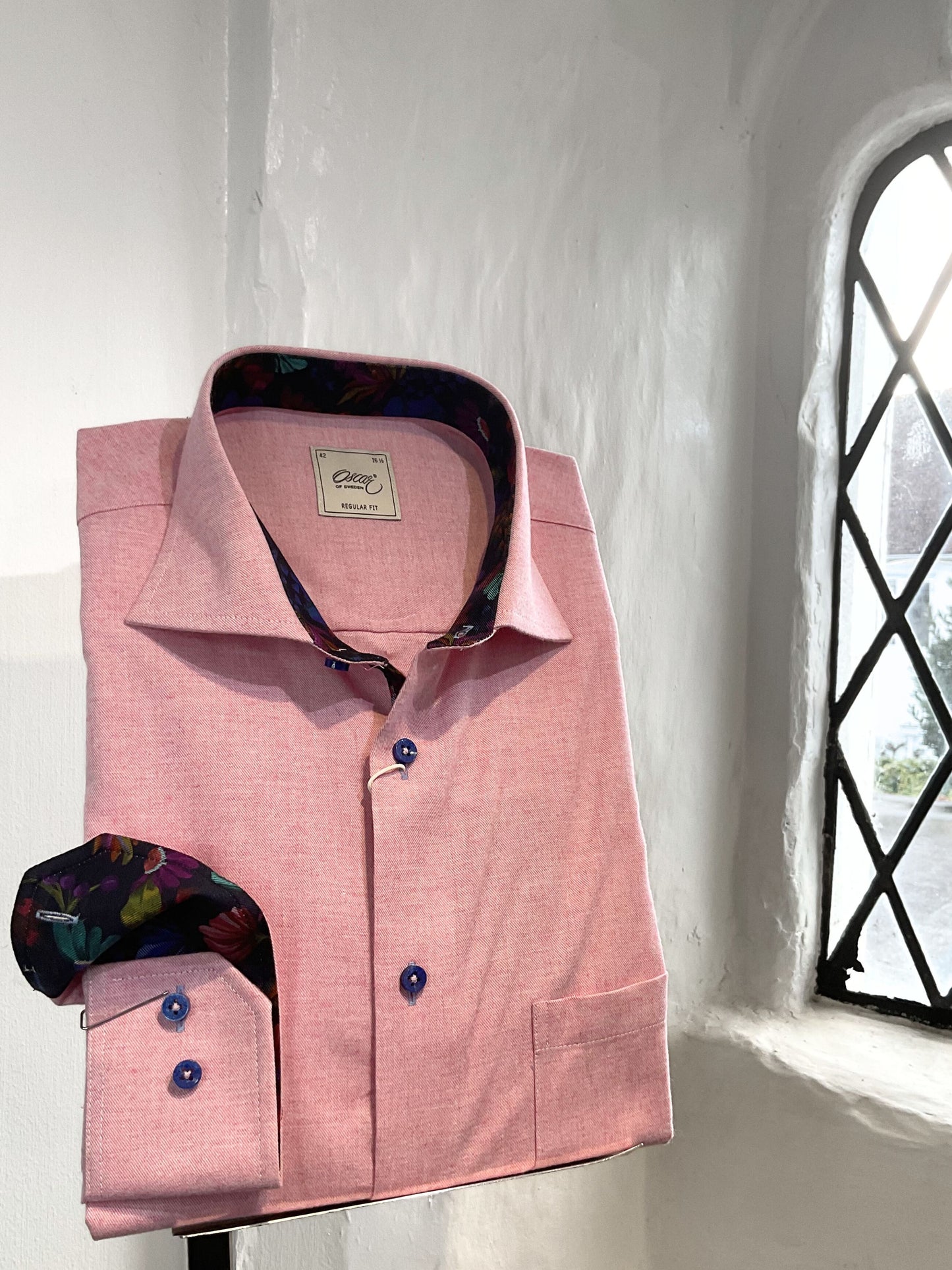 PINK PLAIN LONG SLEEVE SHIRT WITH FLORAL TRIM