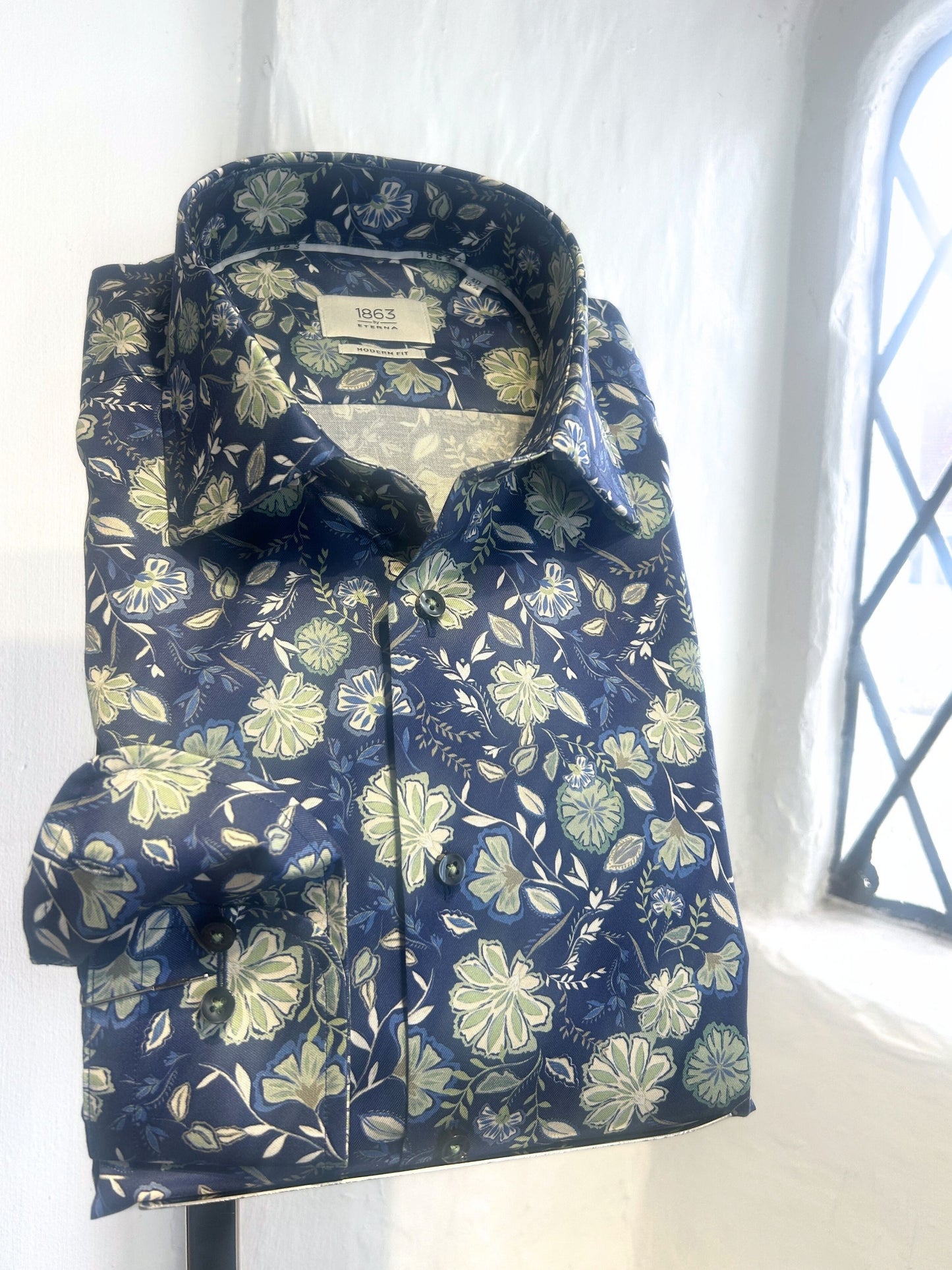 NAVY FLORAL PRINT LONG SLEEVE SHIRT