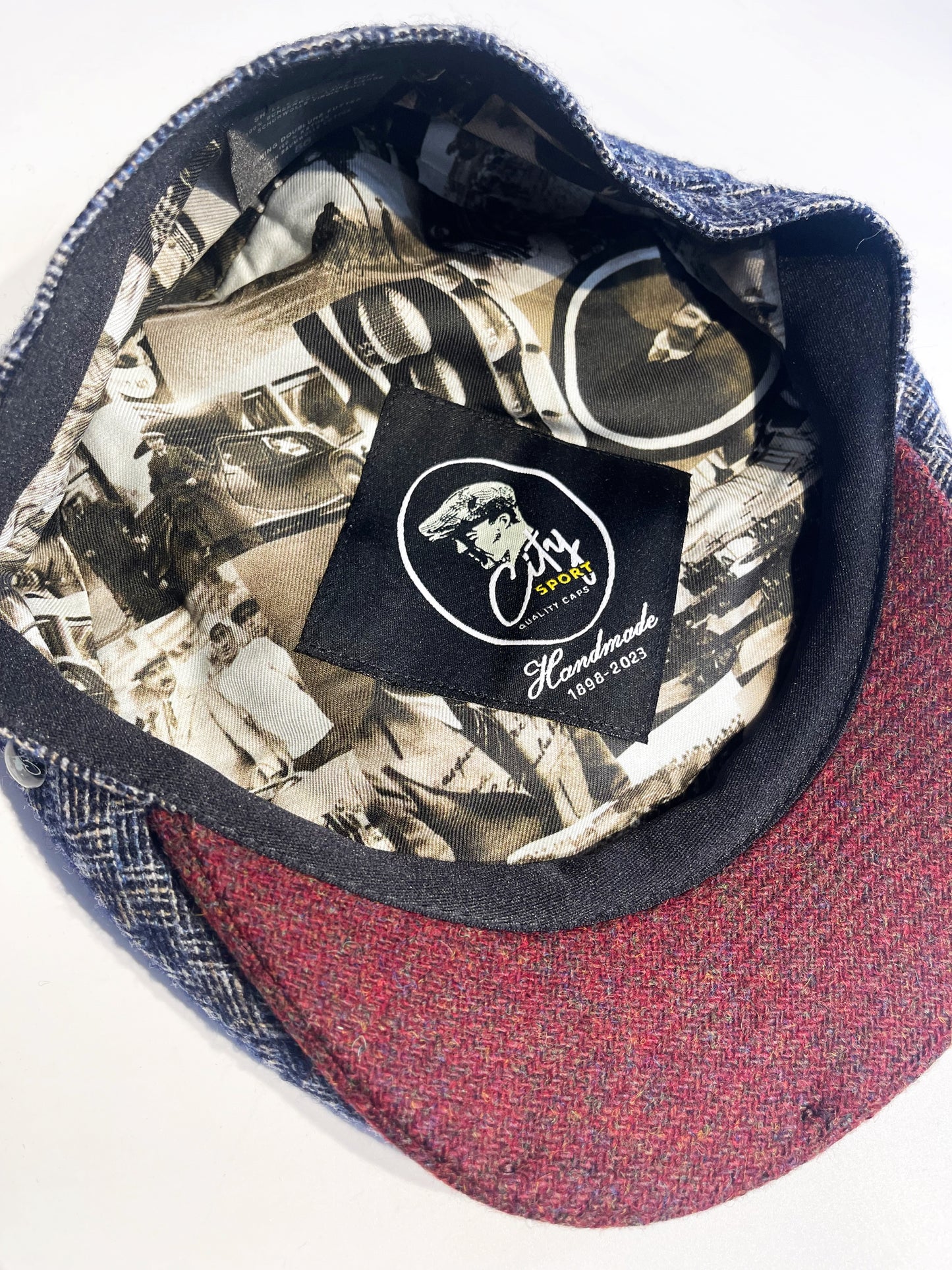 BLUE/GREY SQUARE CHECK WOOL CAP