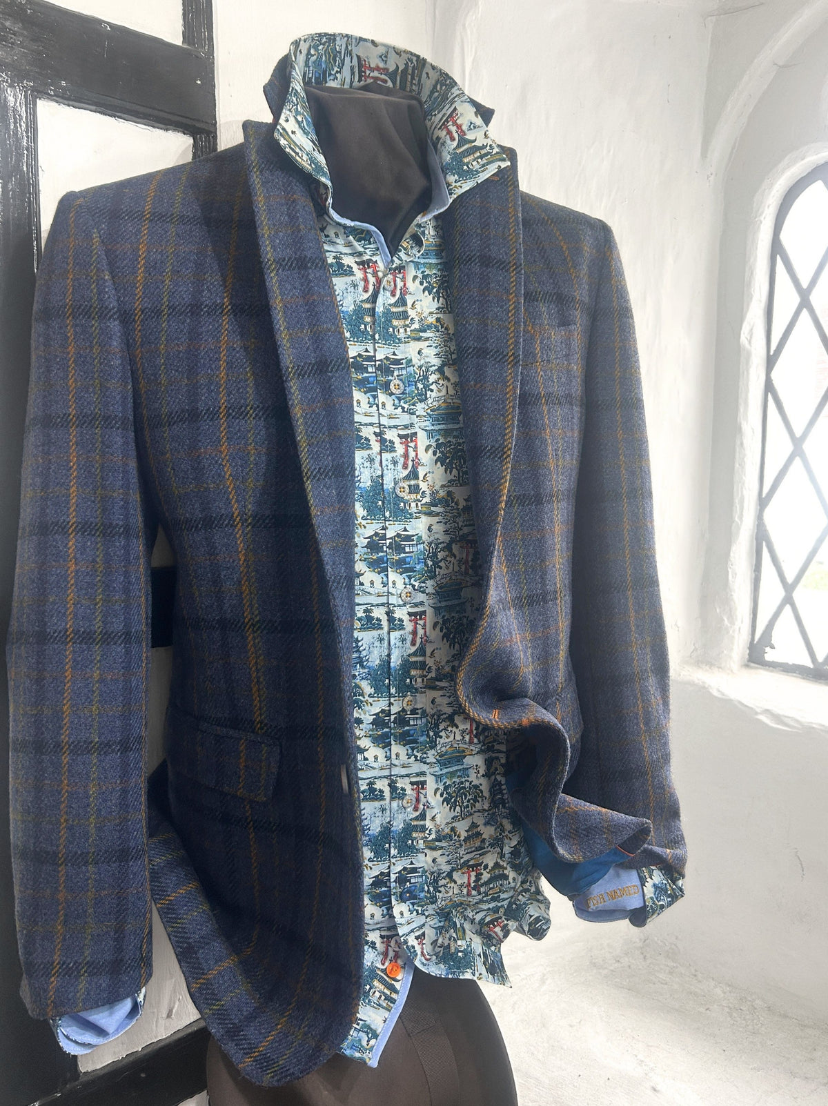 JACKY DARK BLUE WITH ORANGE O/C WOOL SPORTS JACKET