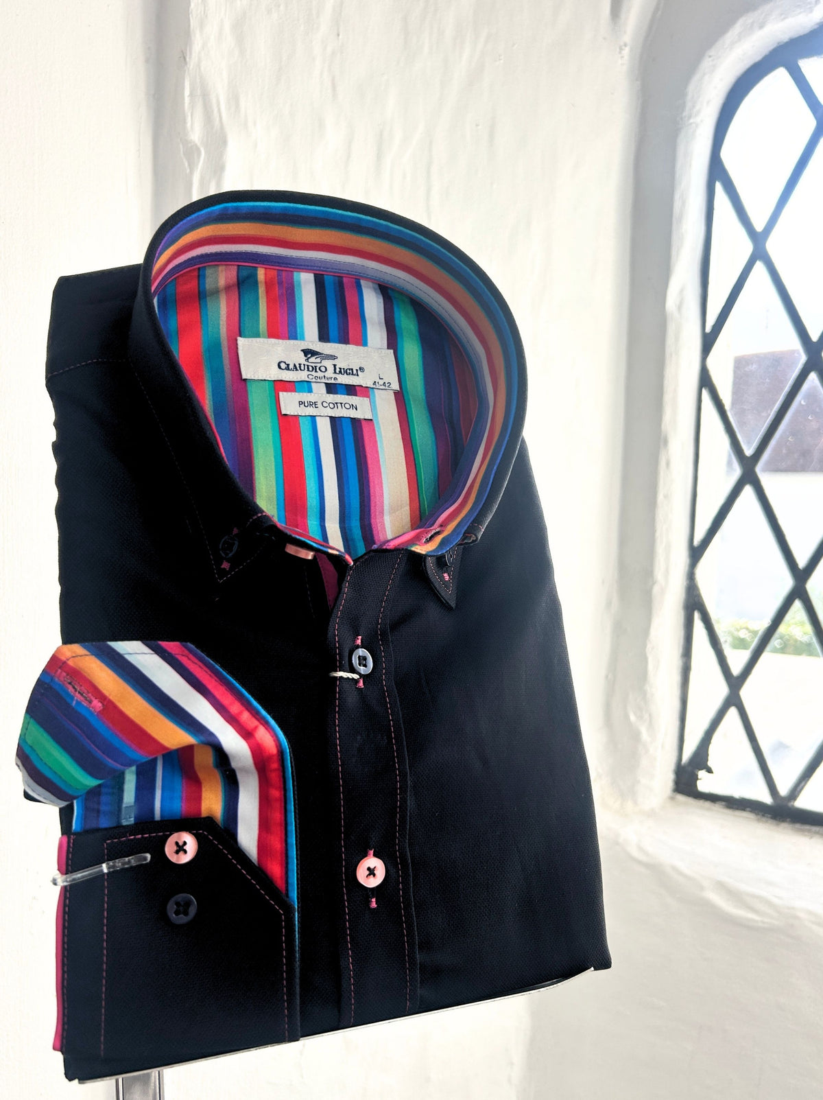 BLACK WITH PINK TRIM & OXFORD BUTTON DOWN COLLAR LONG SLEEVE SHIRT