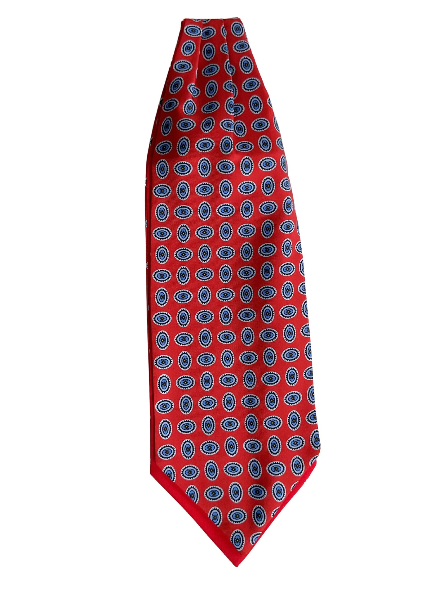 RED WITH BLUE OVAL PATTERN SILK CRAVAT