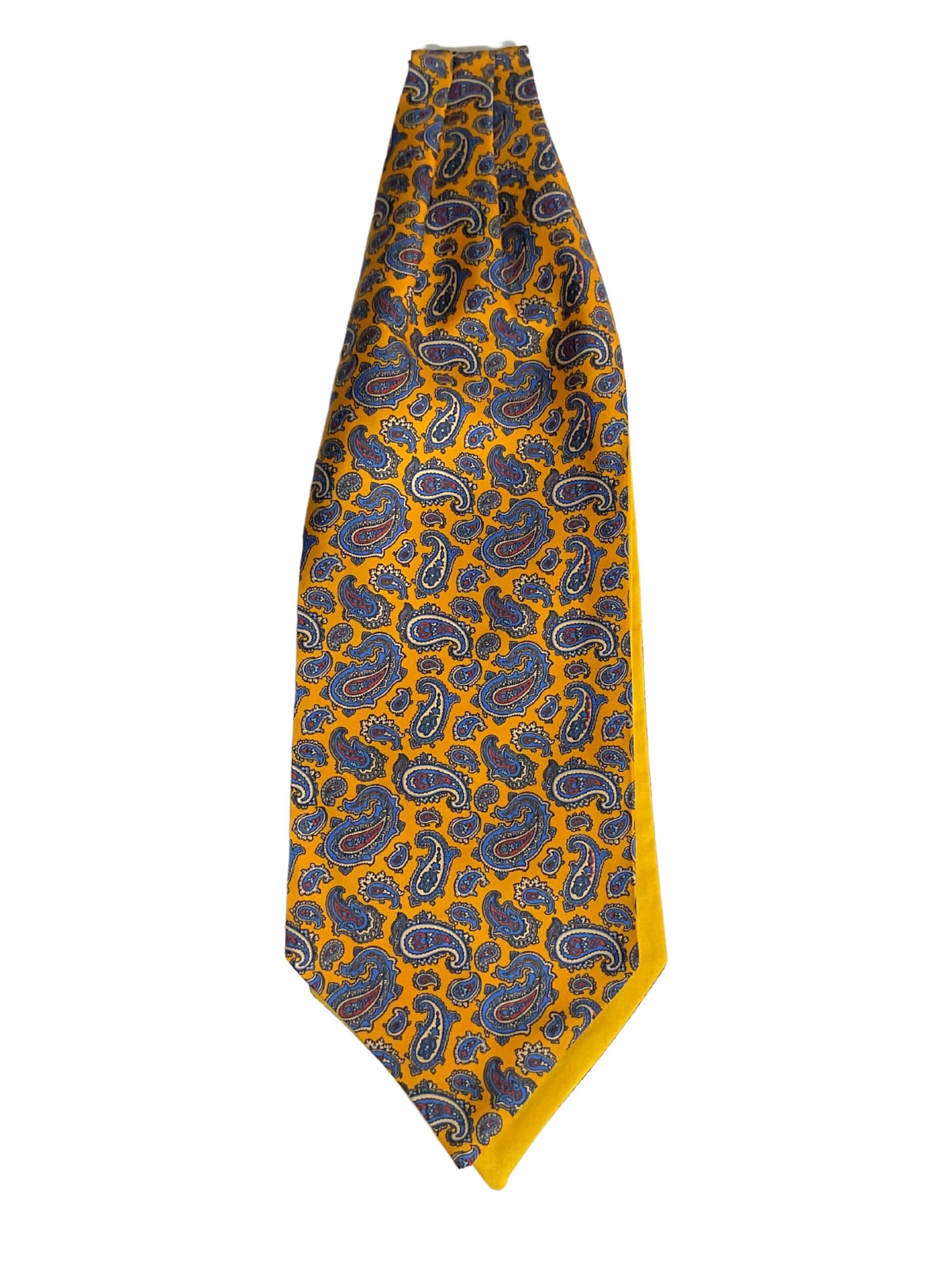 YELLOW WITH BLUE PAISLEY PATTERN SILK CRAVAT