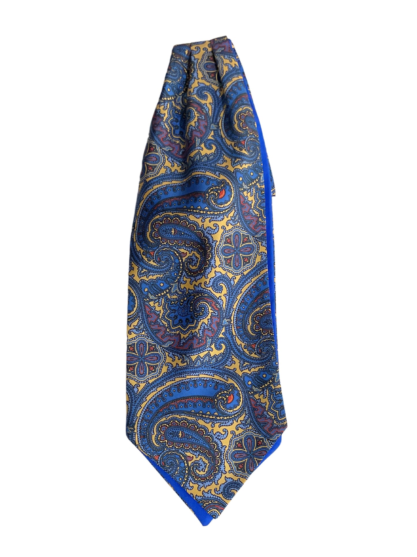 BLUE AND YELLOW PAISLEY PATTERN SILK CRAVAT