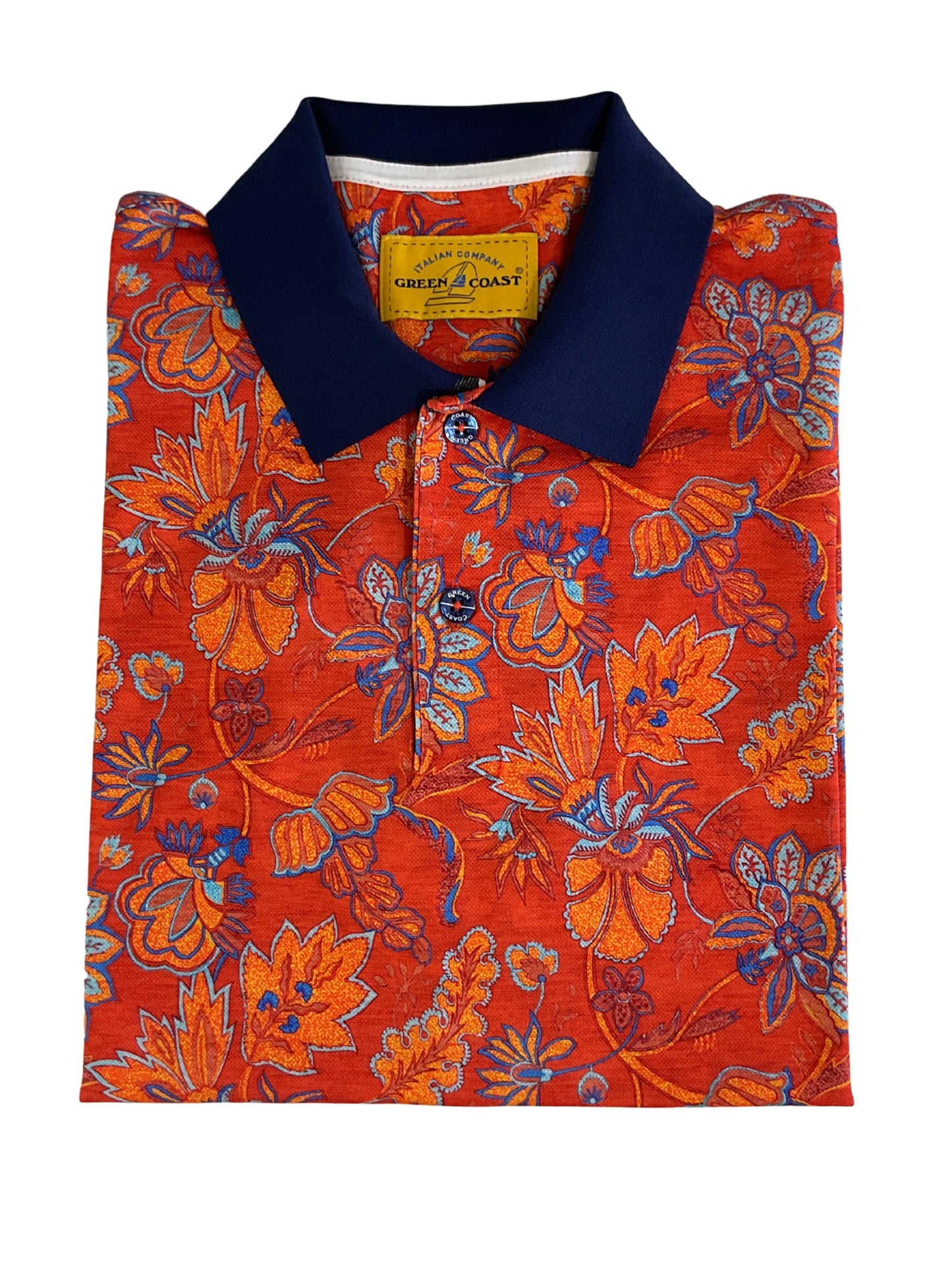 GREEN COAST ORANGE FLORAL PRINT POLO