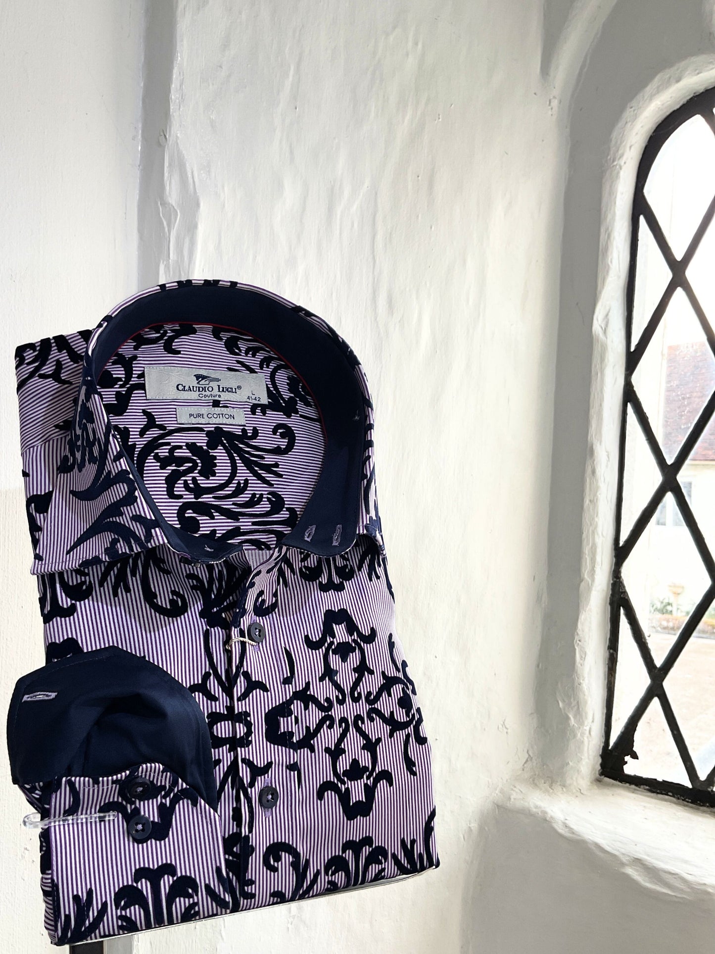 LILAC AND BLACK FLOCKED LONG SLEEVE SHIRT