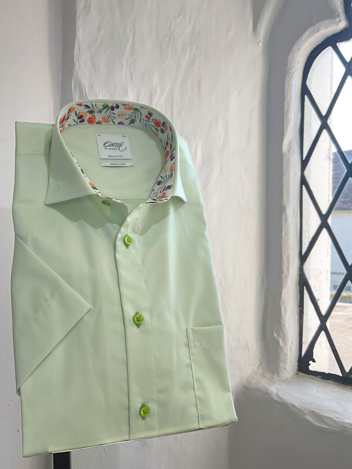 SOFT AQUA SHORT SLEEVE SHIRT WITH FRUIT TRIM