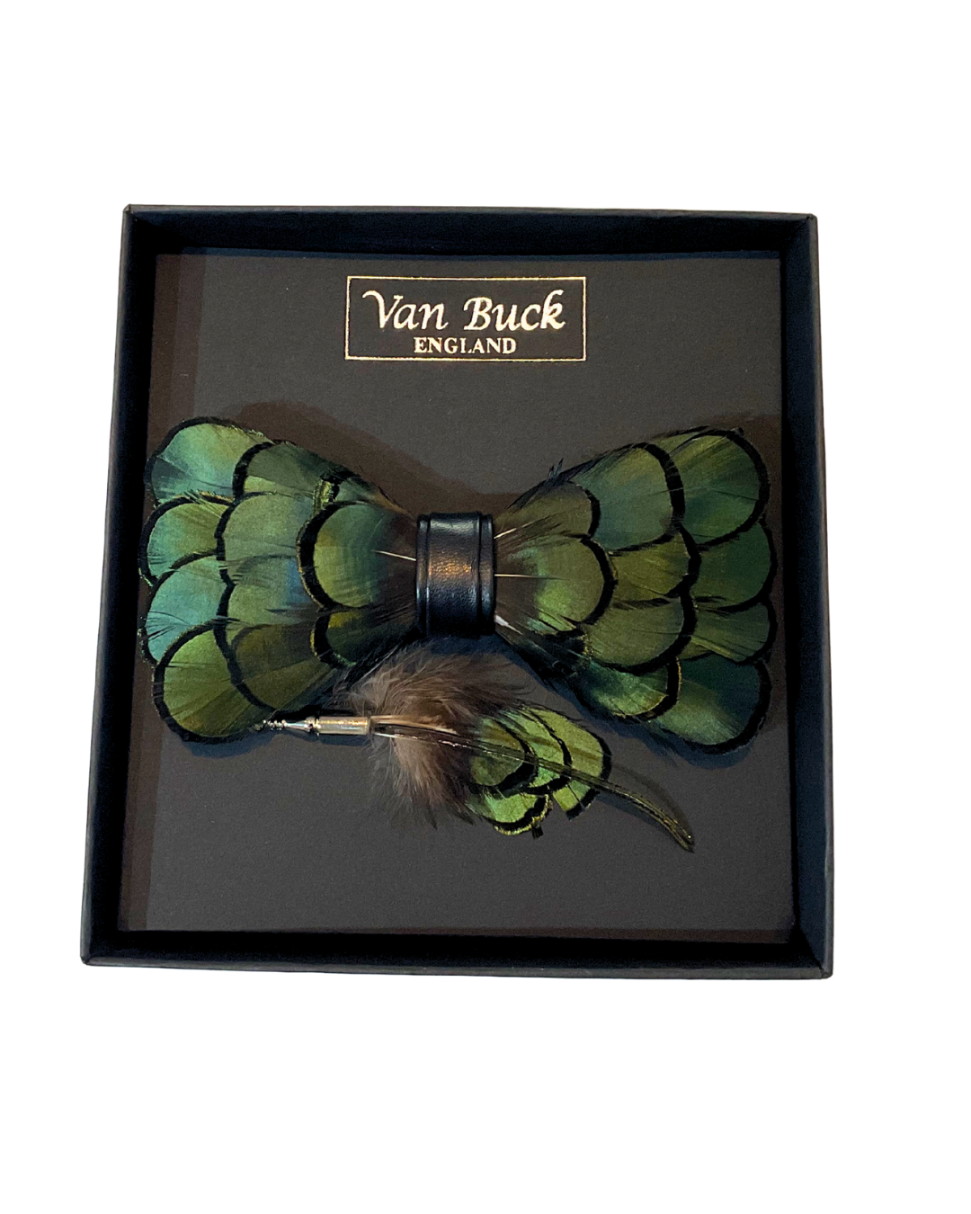 GREEN FEATHER BOW TIE & LAPEL PIN SET
