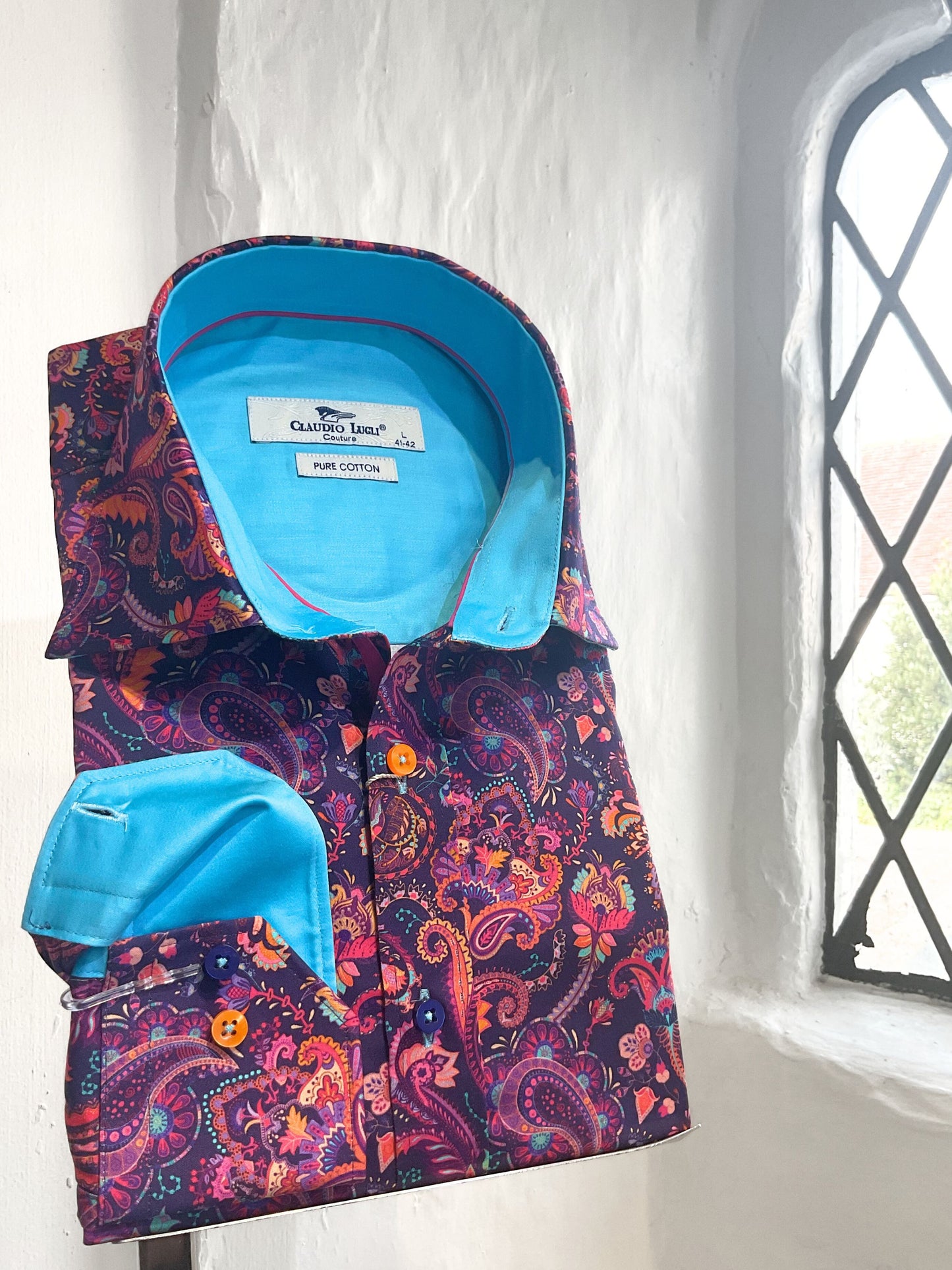 NAVY WITH MULTI PAISLEY LONG SLEEVE SHIRT