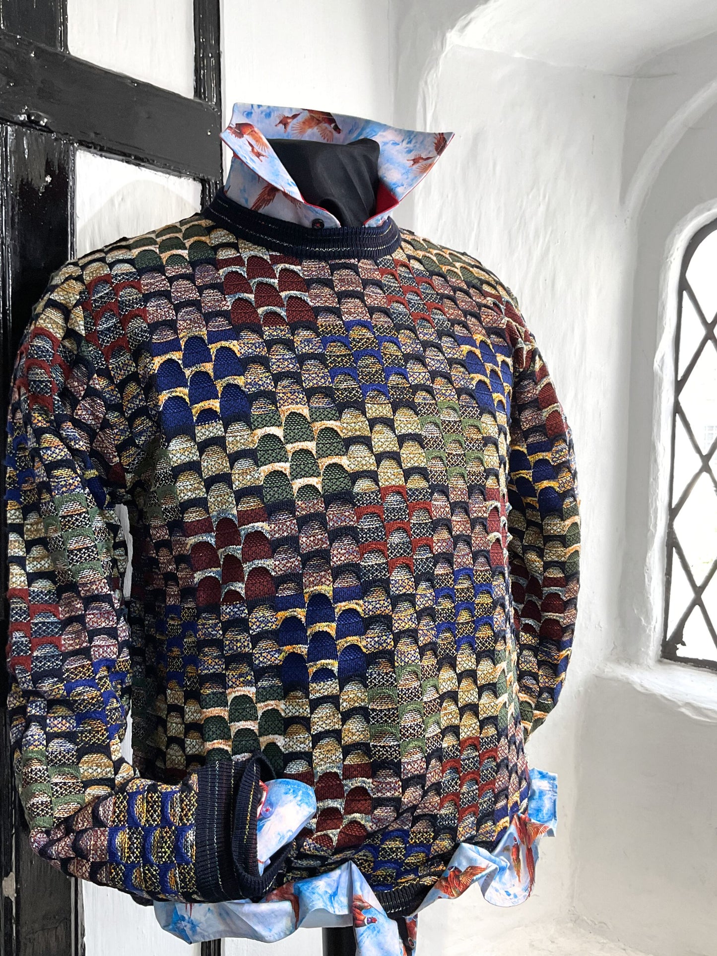 MULTI COLOUR PATTERNED LONG SLEEVE MONTECHIARO CREW NECK JUMPER