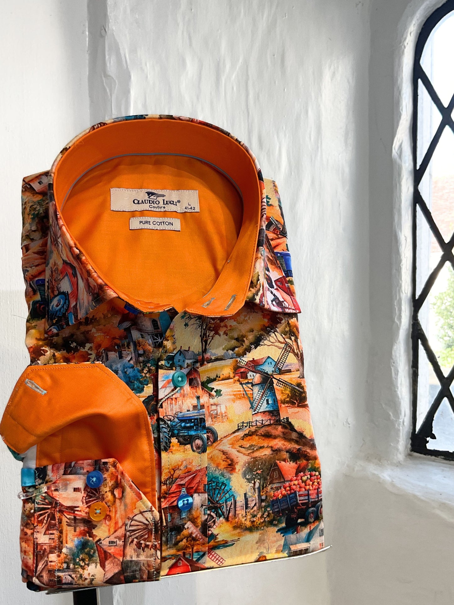 THE FARM PRINT ORANGE LONG SLEEVE SHIRT