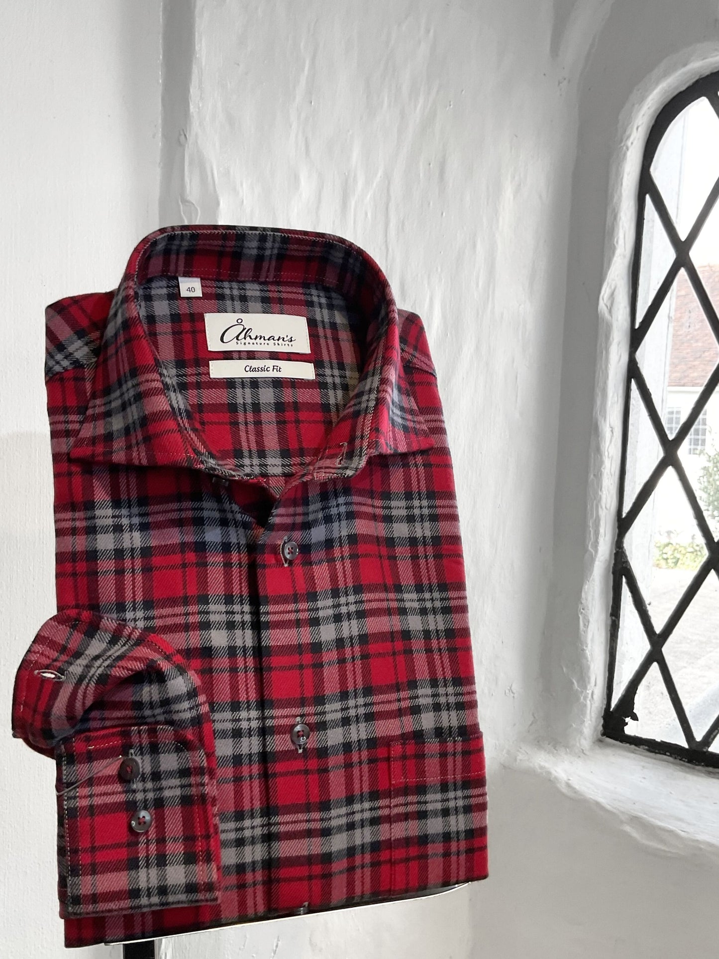 RED AND GREY CHECK BRUSHED COTTON LONG SLEEVE SHIRT