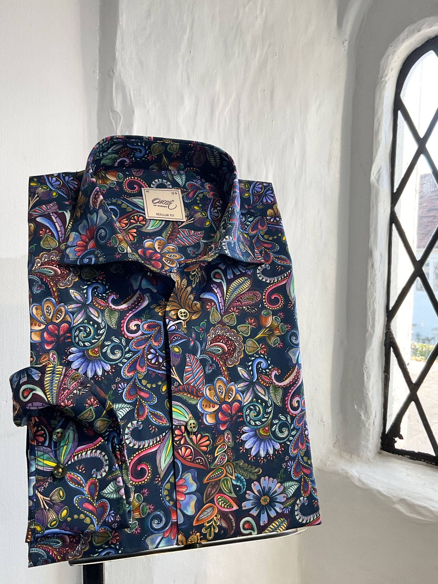 DARK INDIGO FLORAL PRINT LONG SLEEVE SHIRT