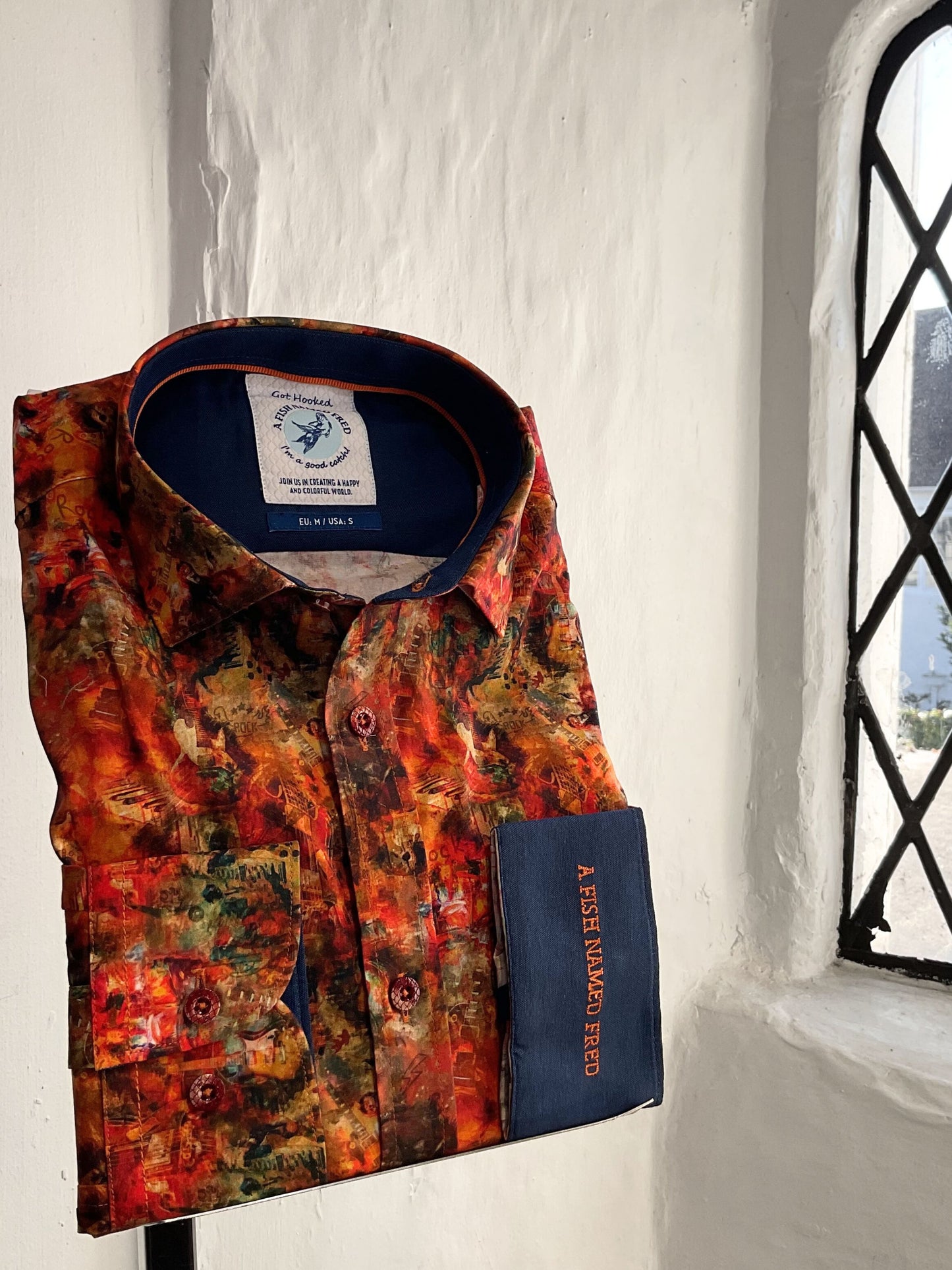 MUSICAL MESS PRINT BURNT ORANGE LONG SLEEVE SHIRT