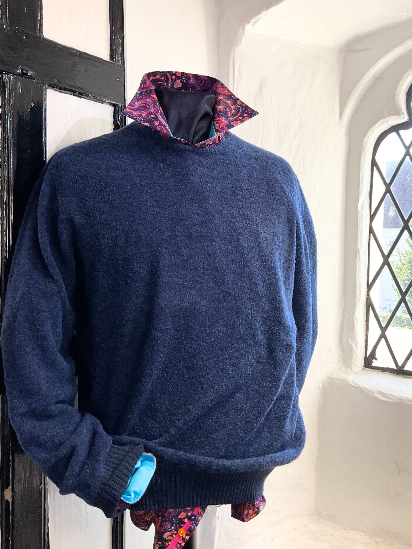 GREEN COAST DARK BLUE WOOL BLEND CREW NECK JUMPER