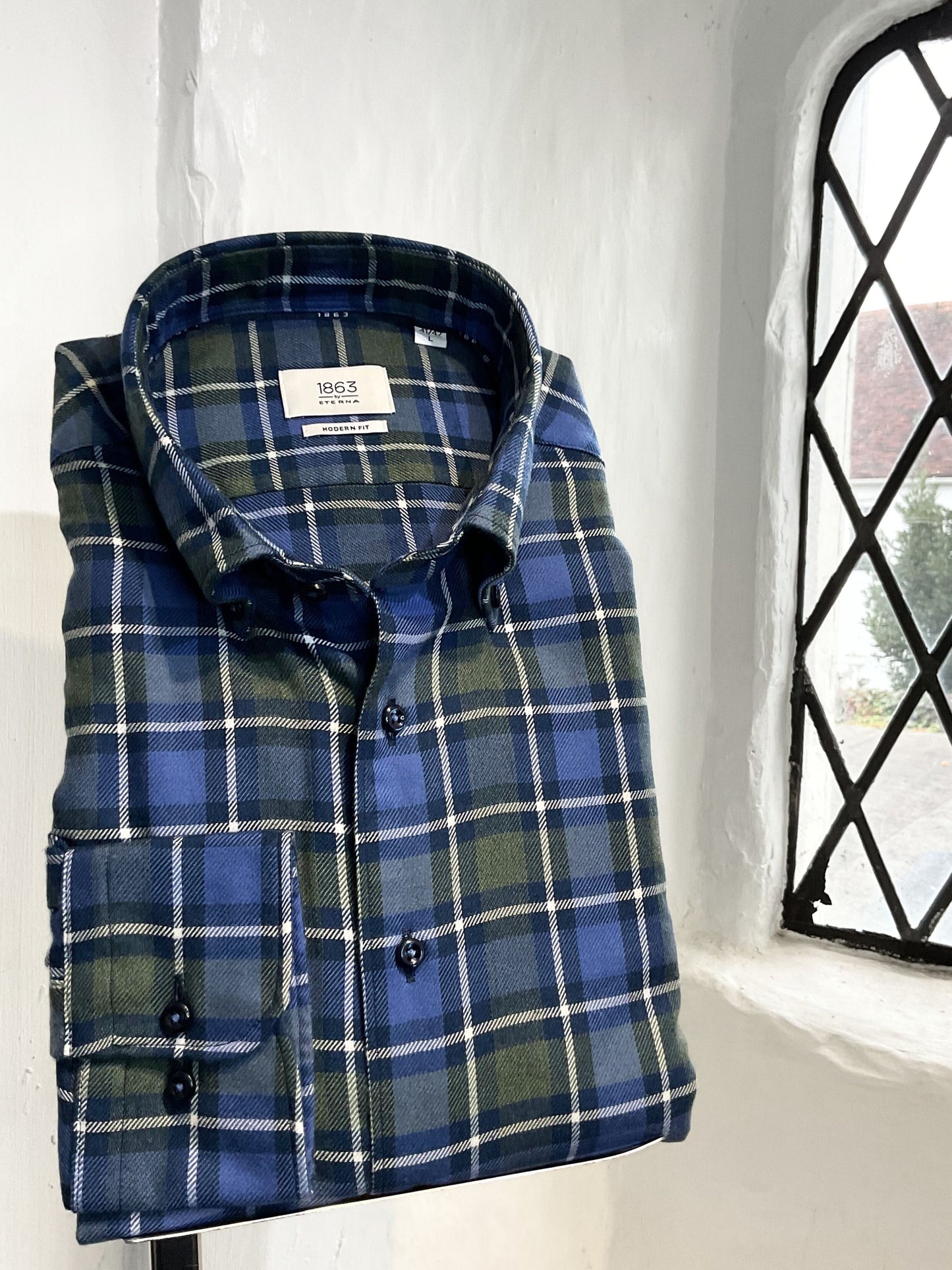 BLUE AND GREEN LARGE CHECK LONG SLEEVE SHIRT