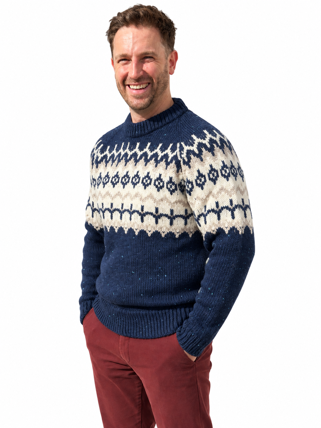 NAVY RAGLAN FAIR ISLE WOOL JUMPER