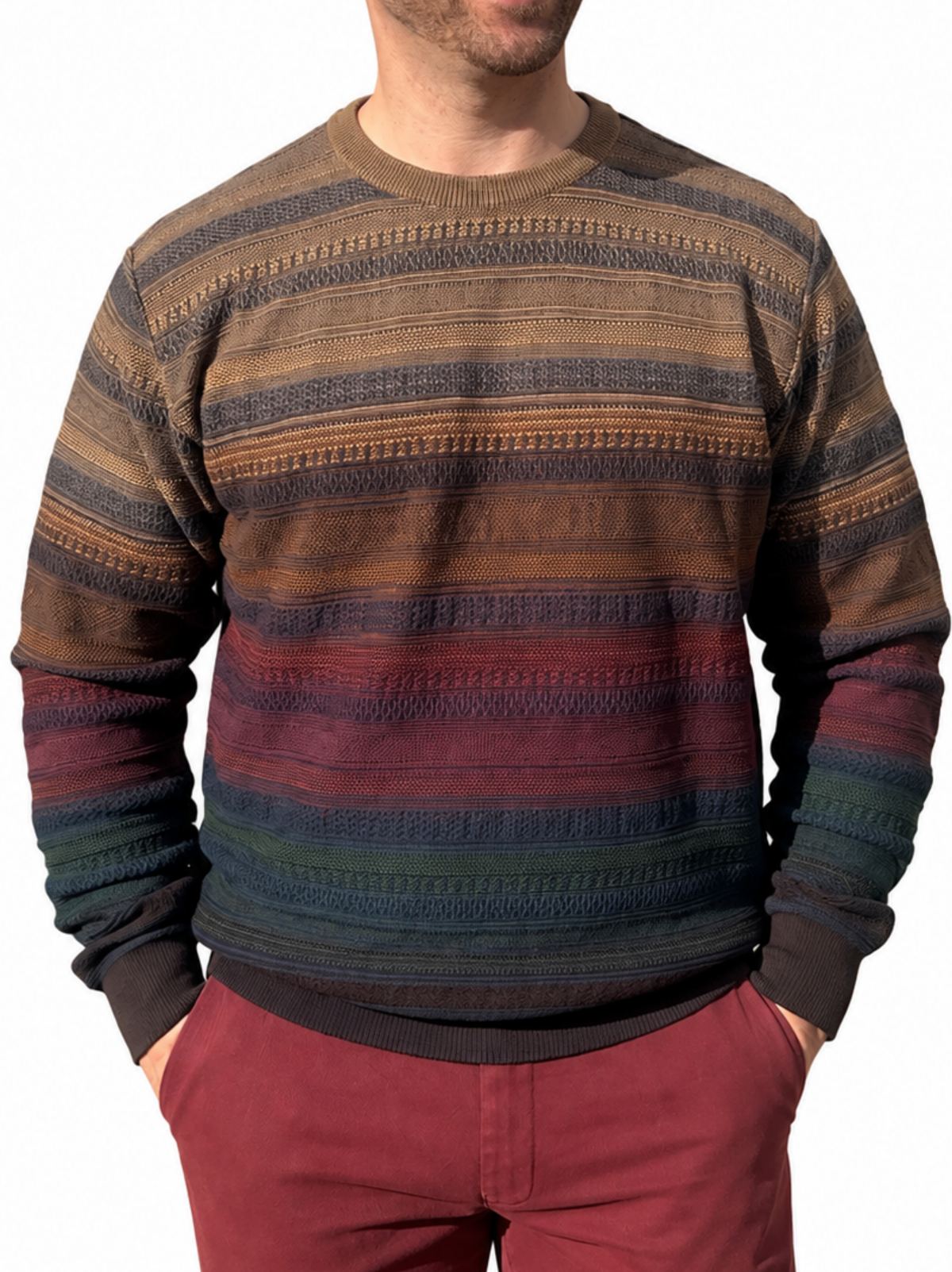 MULTICOLOURED TEXTURED STRIPE MERINO WOOL JUMPER