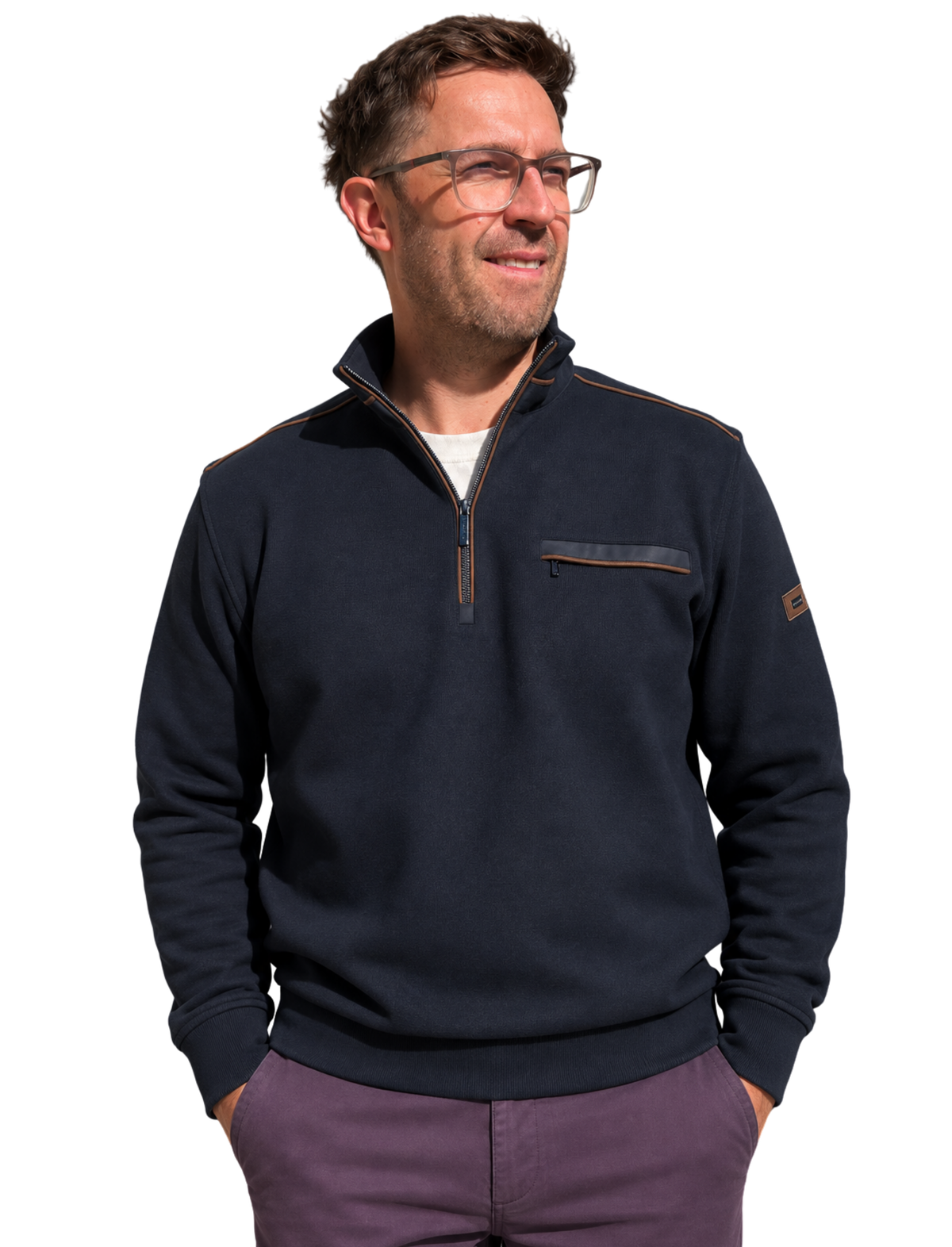 DARK BLUE ZIP NECK SWEATSHIRT