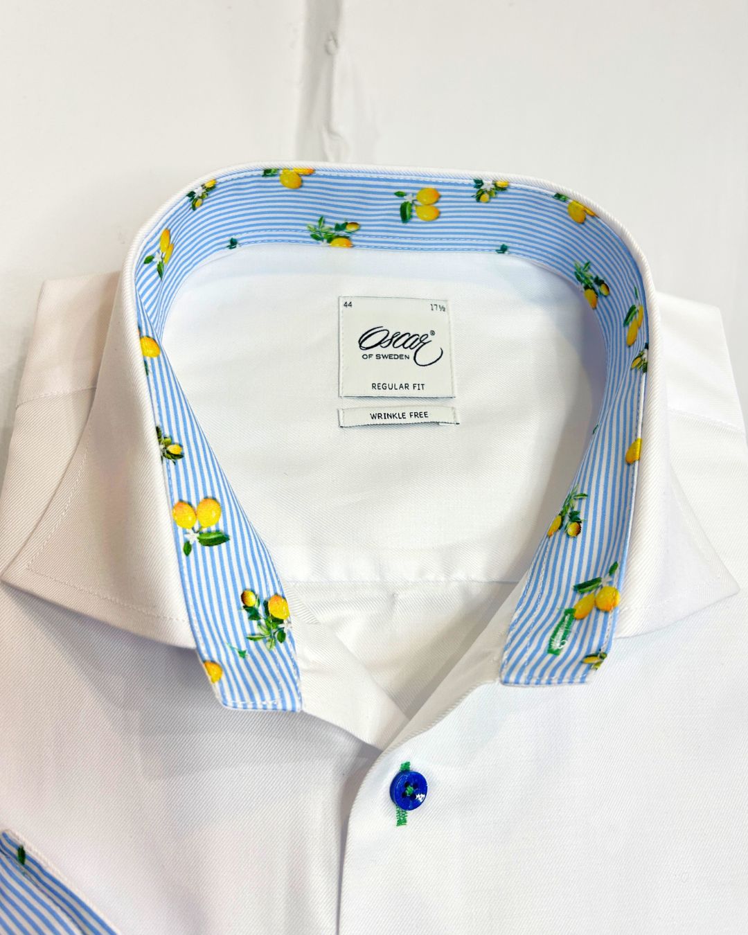 WHITE LONG SLEEVE SHIRT WITH LEMON PRINT TRIM