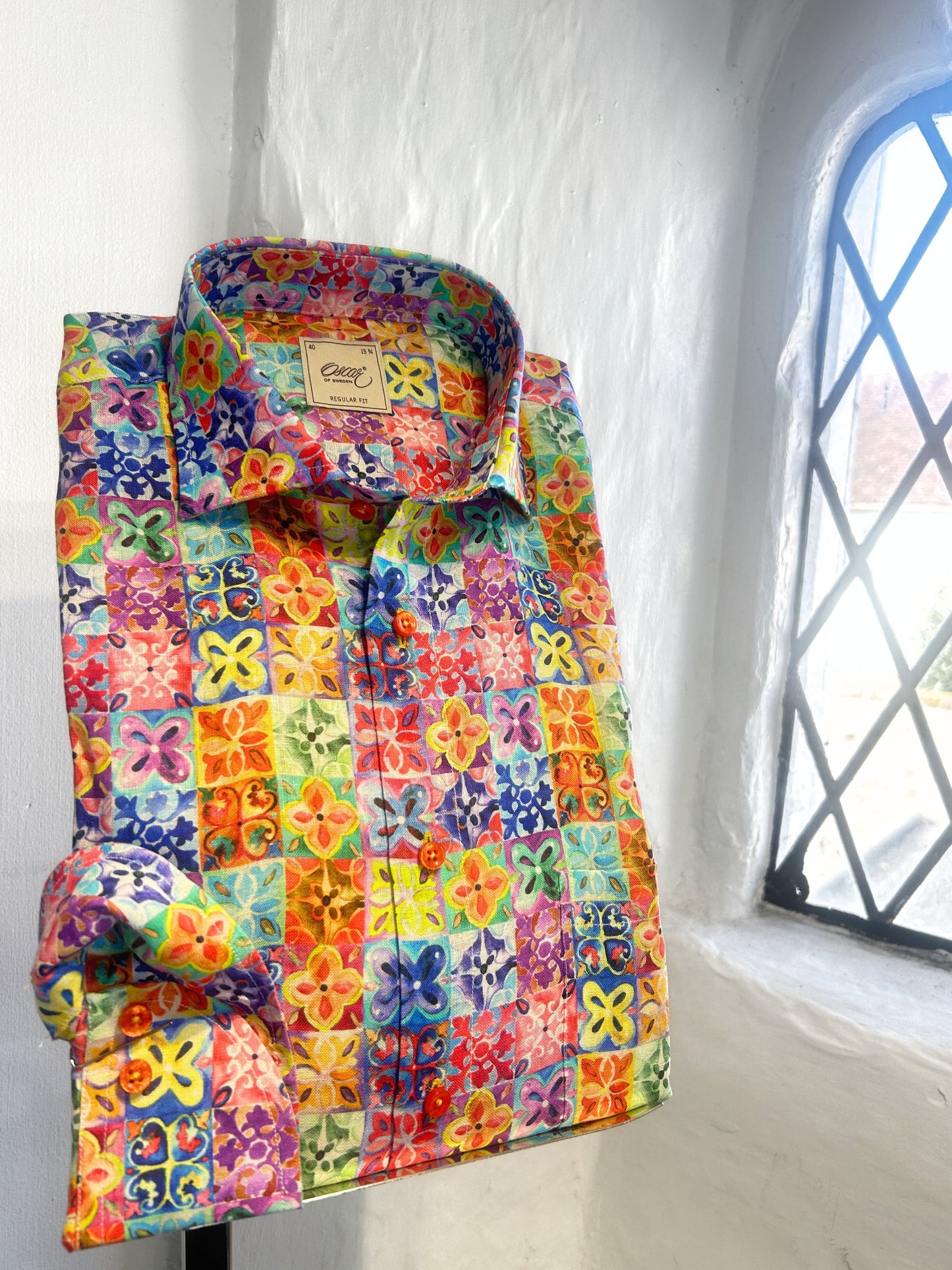 MULTI COLOUR MOSAIC PRINT LINEN LONG SLEEVE SHIRT