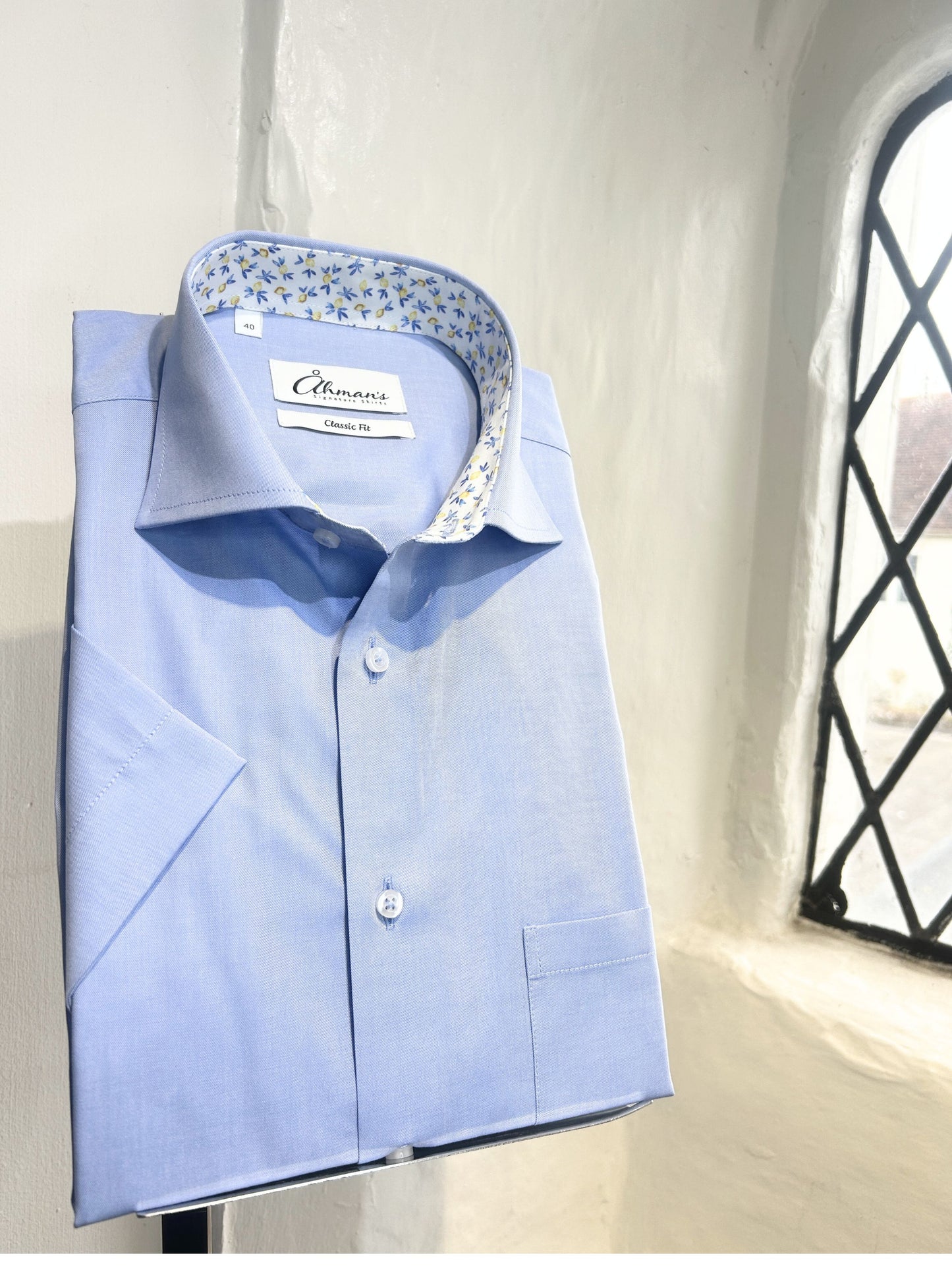 PLAIN MID BLUE COTTON SHORT SLEEVED SHIRT