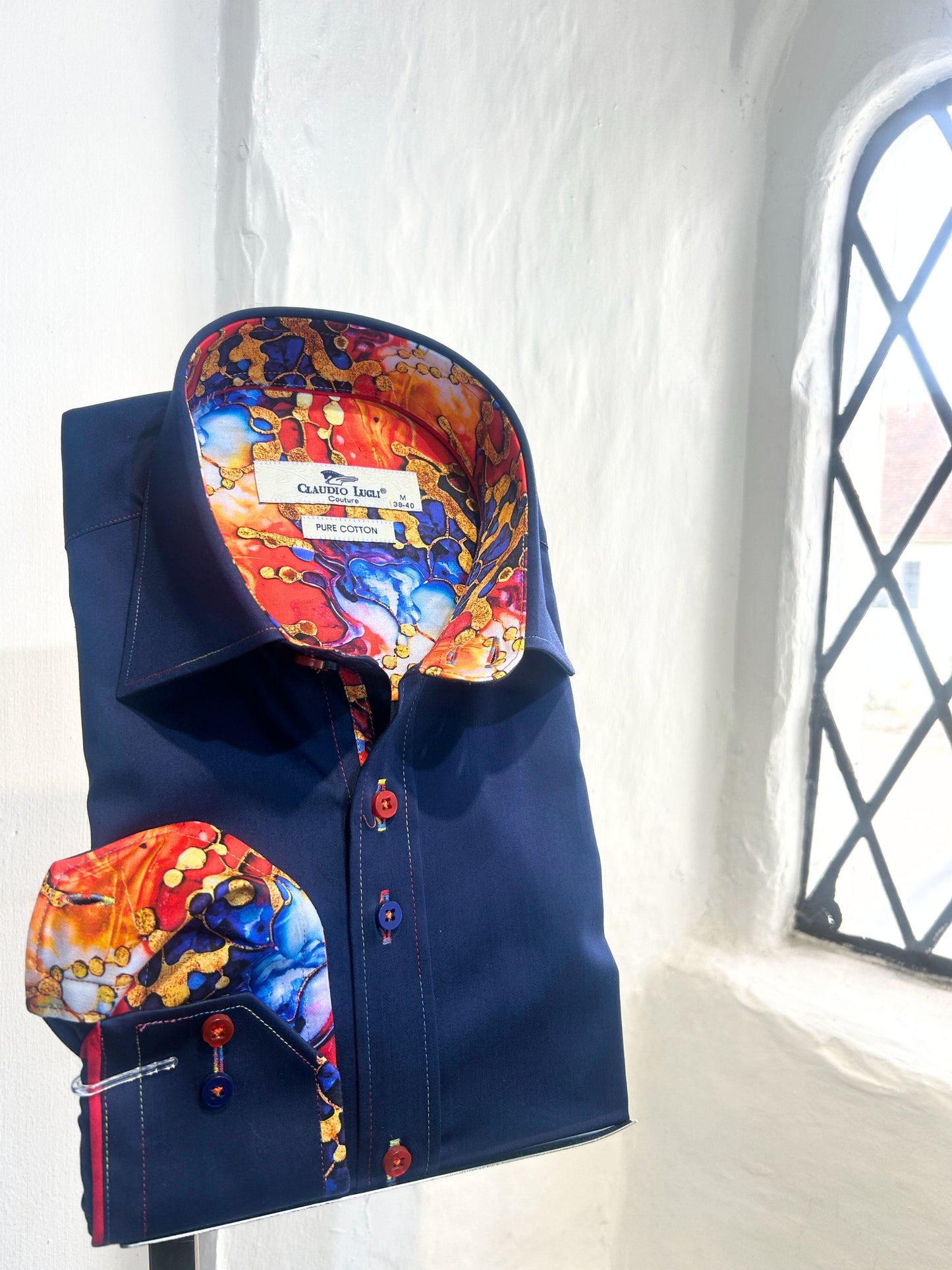 PLAIN NAVY COTTON SATEEN LONG SLEEVE SHIRT