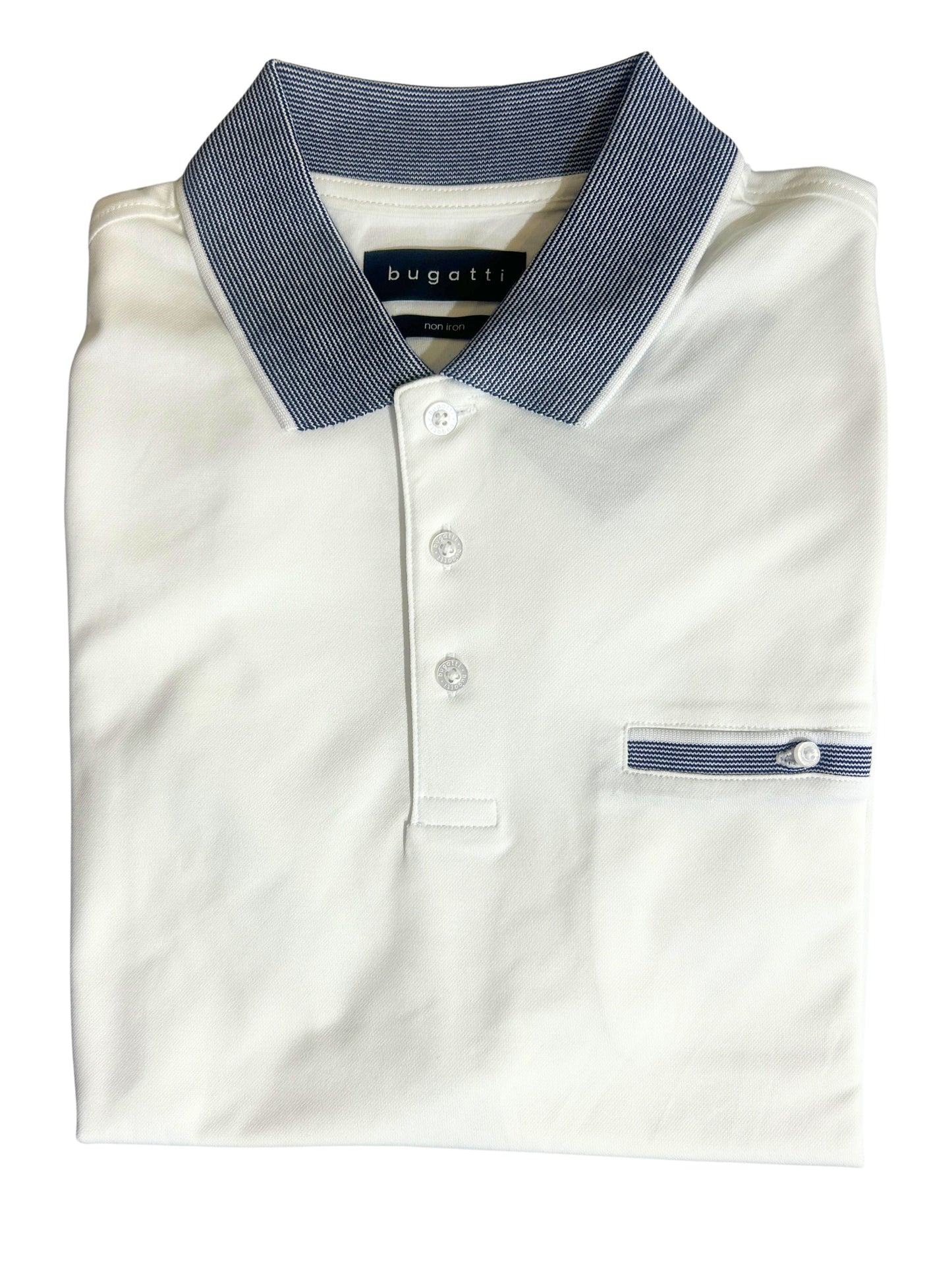 WHITE POLO WITH DARK BLUE TRIM