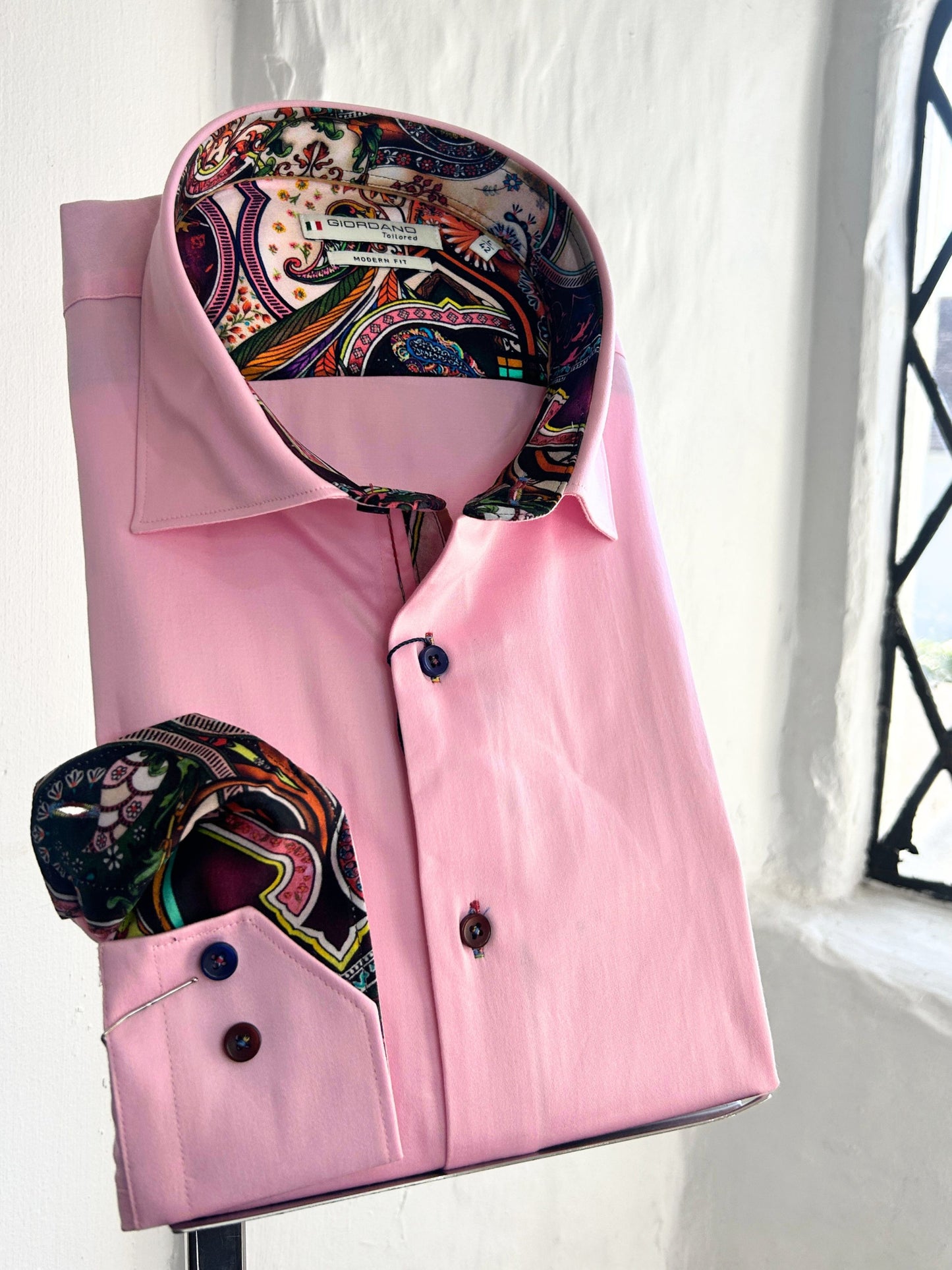 PINK WITH SUNSET PAISLEY INSERT LONG SLEEVE SHIRT