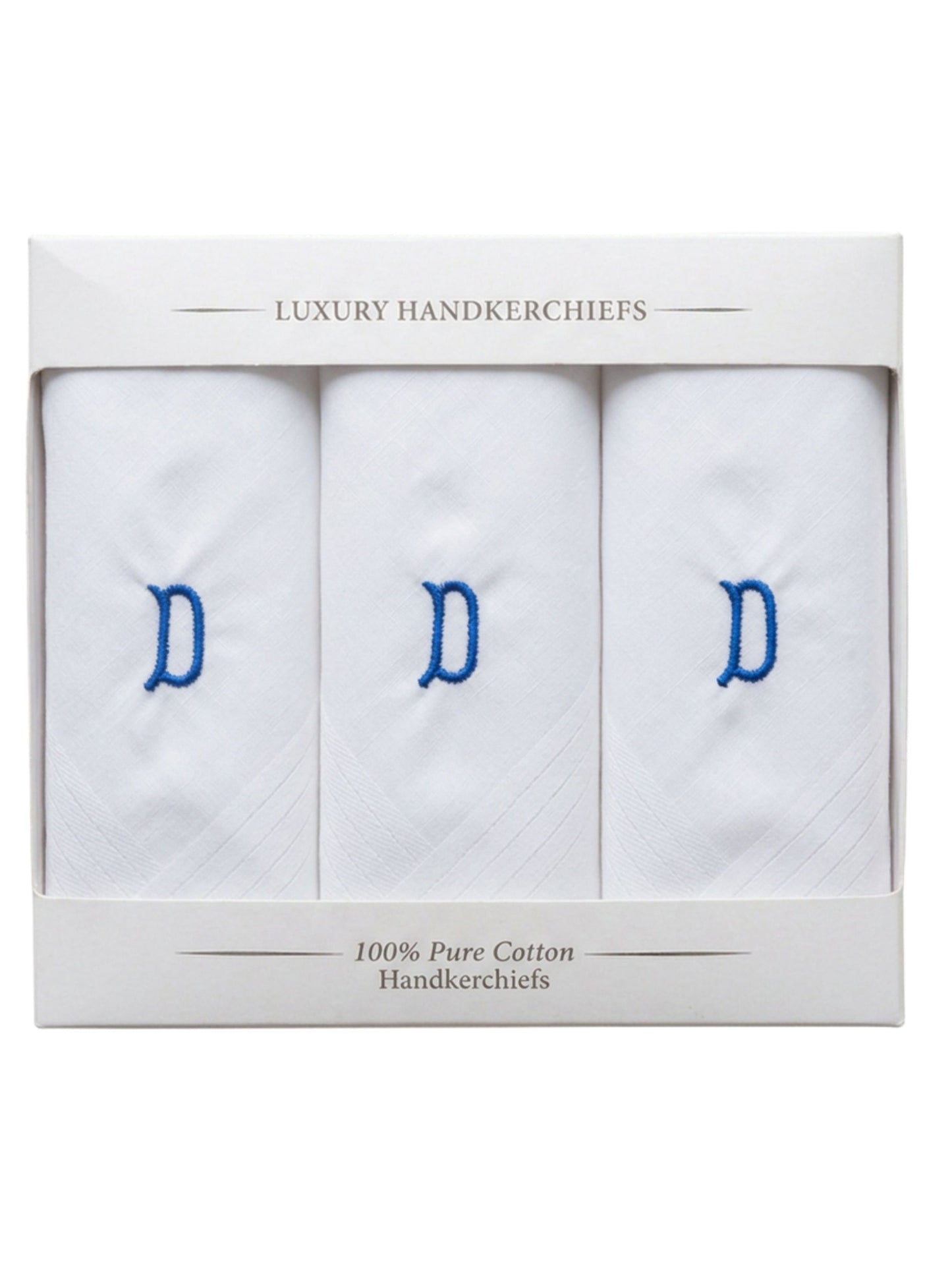 WHITE SATIN HANDKERCHIEF WITH BLUE INITIAL D