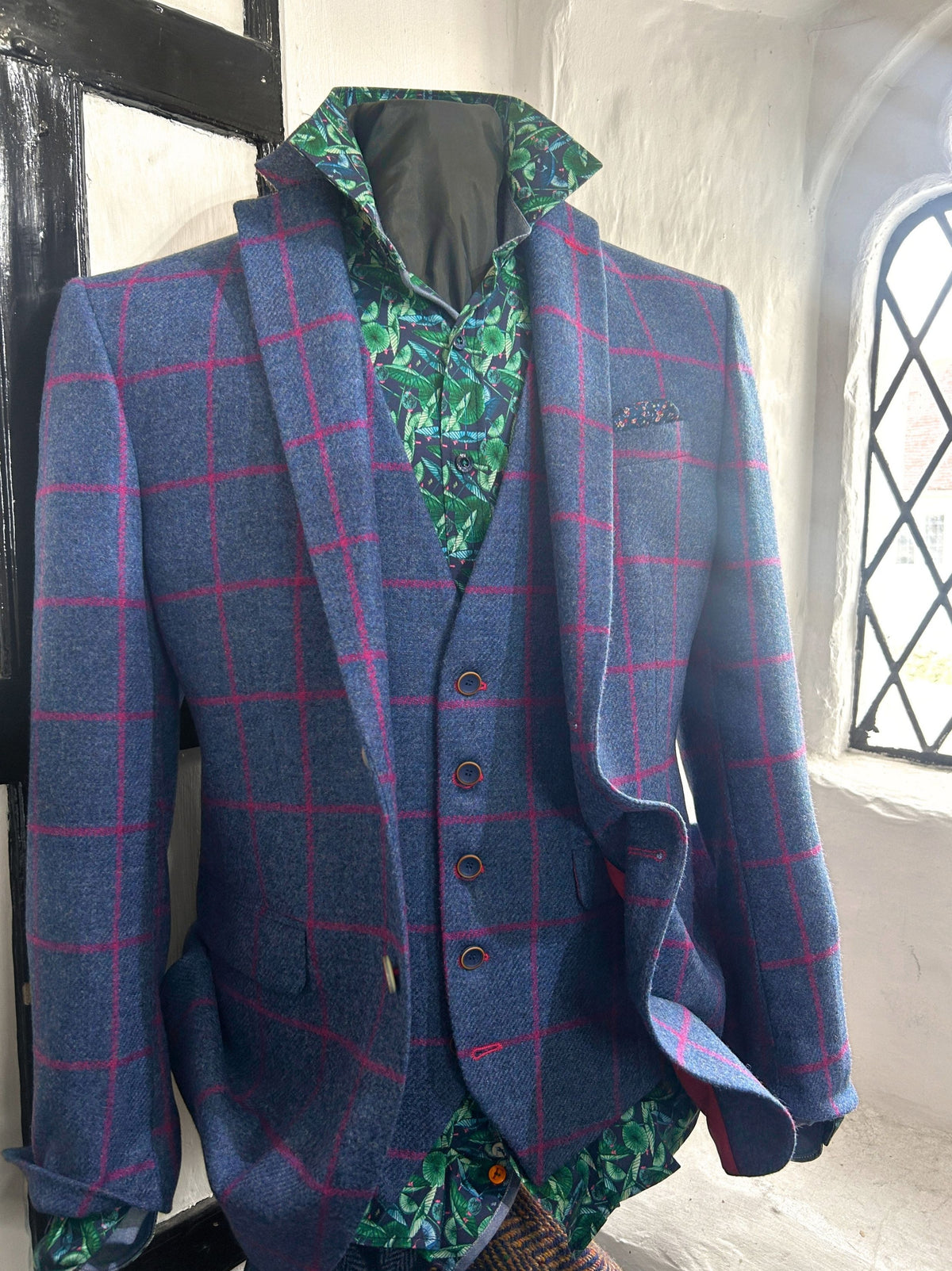 JACKY SLATE BLUE WITH RED OVERCHECK WOOL SPORTS JACKET