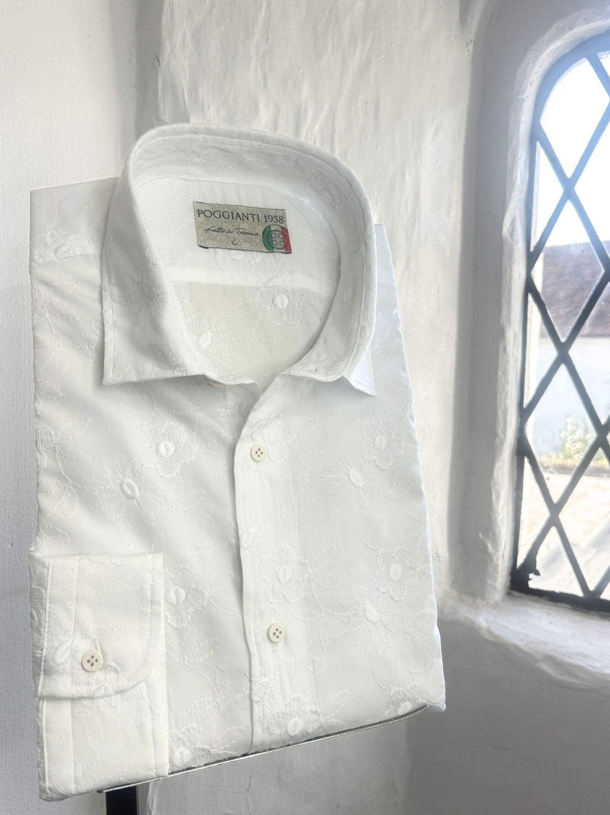 FIRENZE WHITE FLORAL EMBROIDERY LONG SLEEVE SHIRT