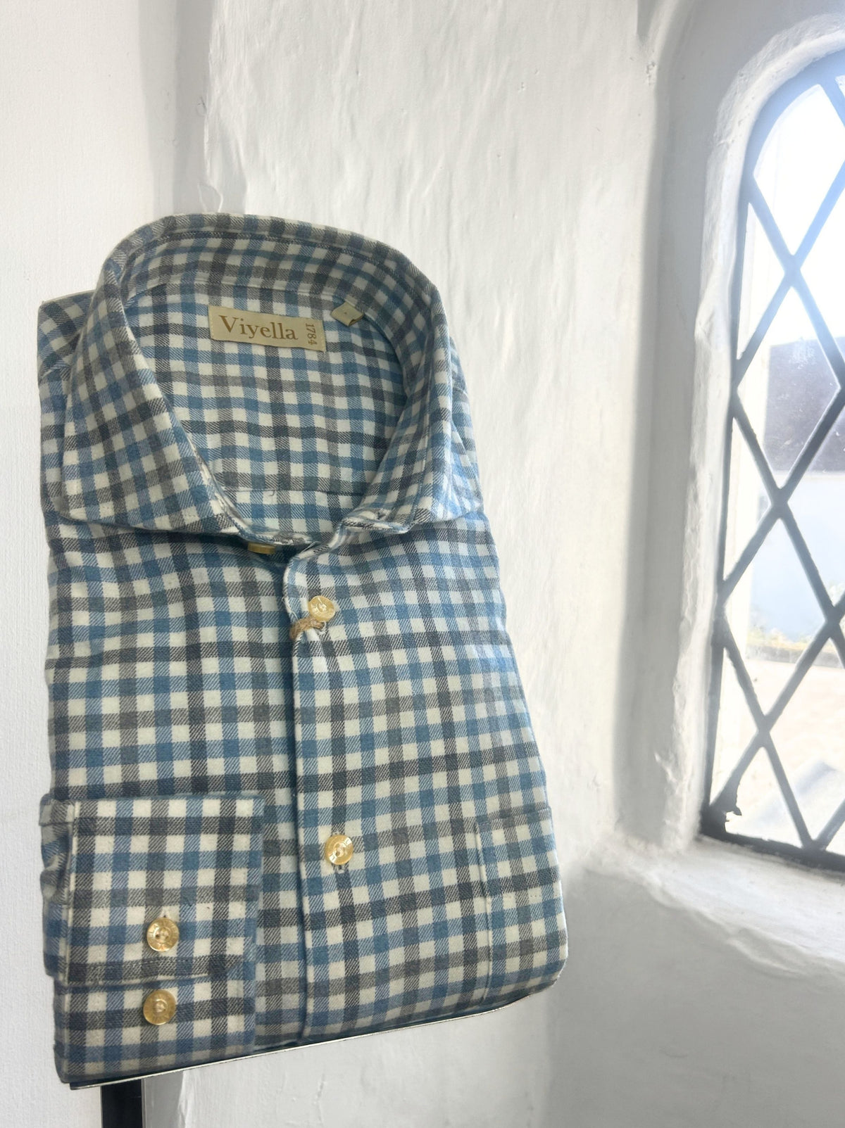 BLUE MARL CHECK BRUSHED COTTON LONG SLEEVE SHIRT
