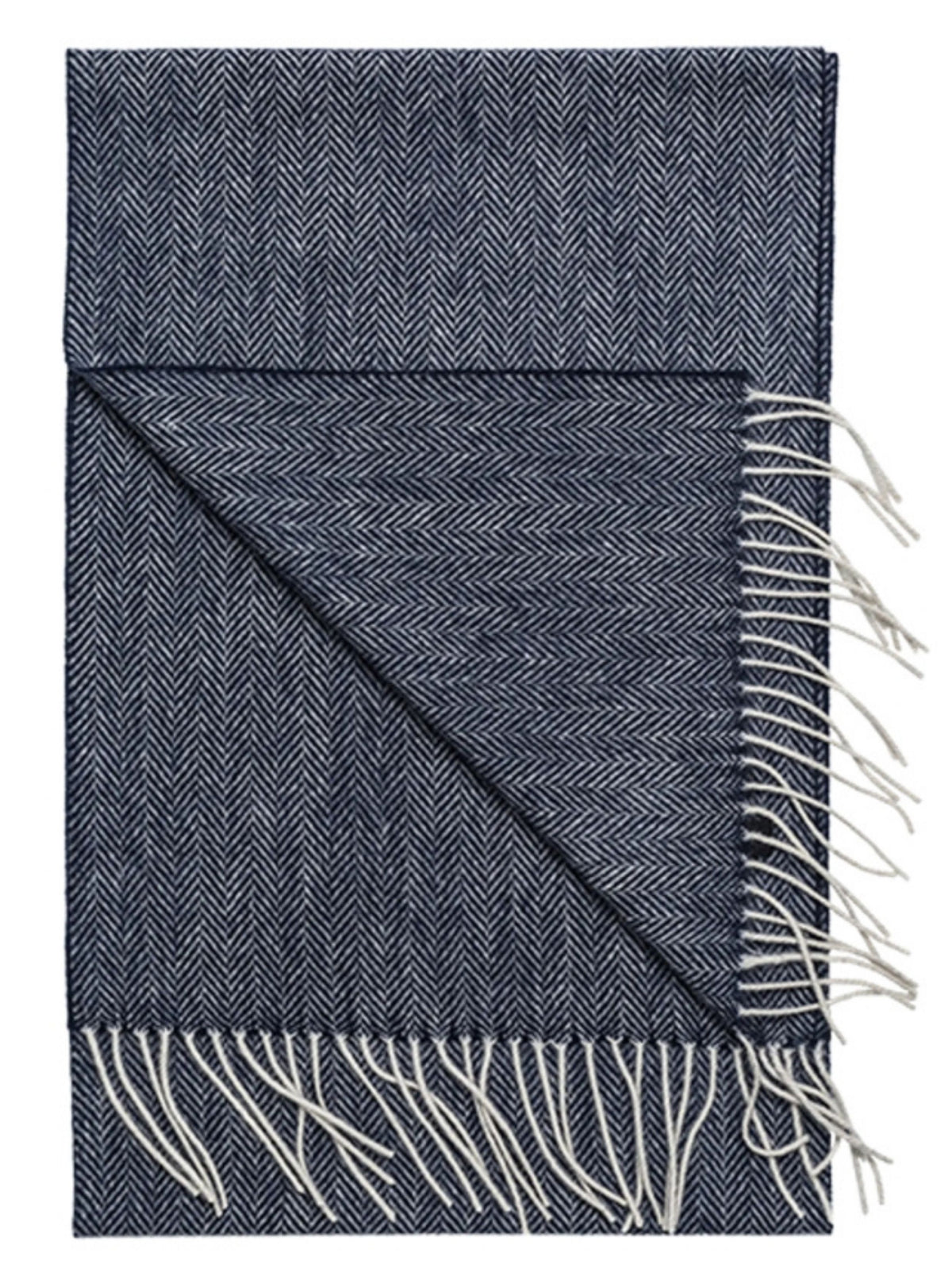 NAVY HERRINGBONE DESIGN WOOL SCARF