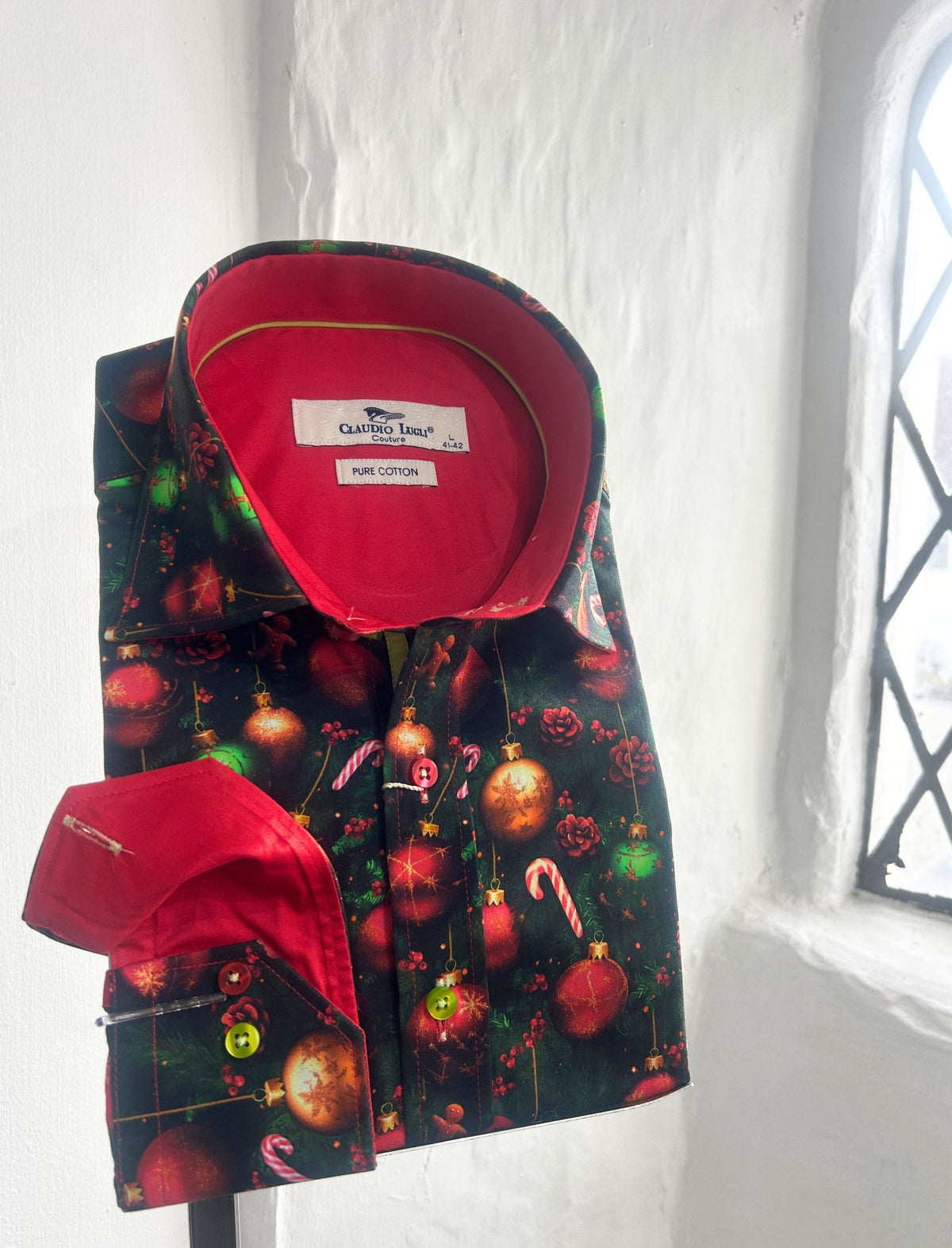 CHRISTMAS TINSEL AND BAUBLE PRINT LONG SLEEVE SHIRT