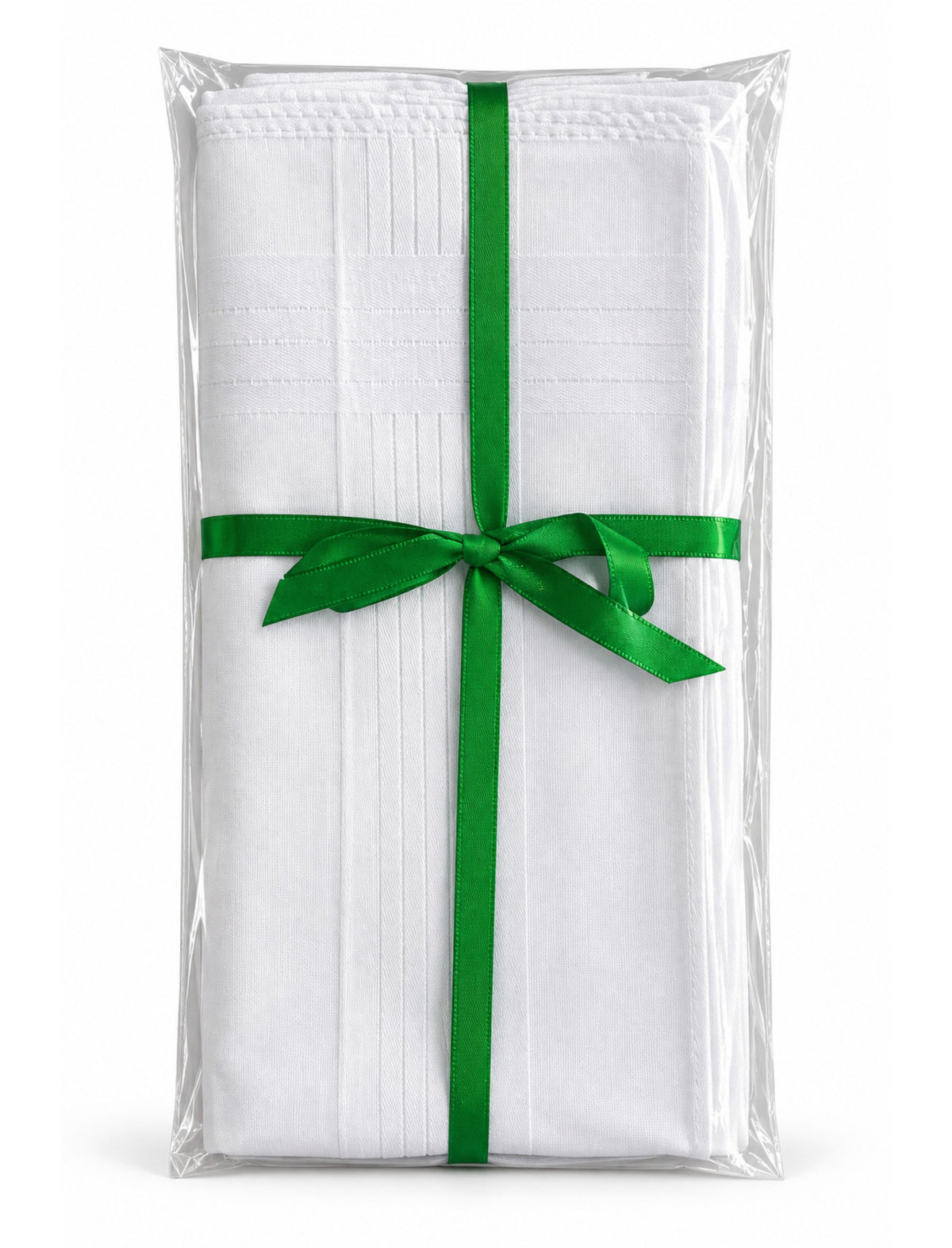 WHITE SATIN COTTON 6 RIBBONED PACK HANDKERCHIEFS