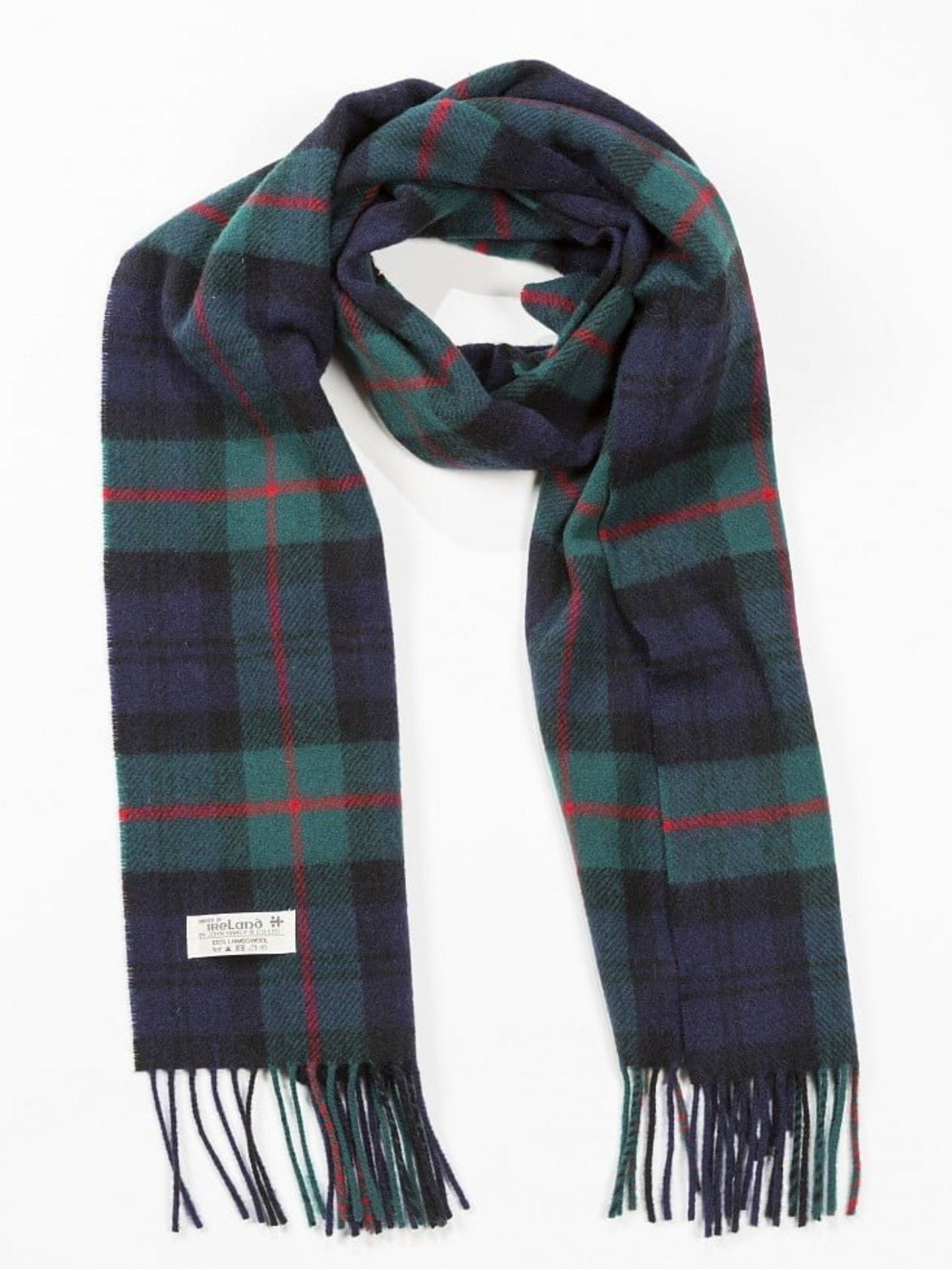 NAVY AND GREEN CHECK LAMBSWOOL SCARF