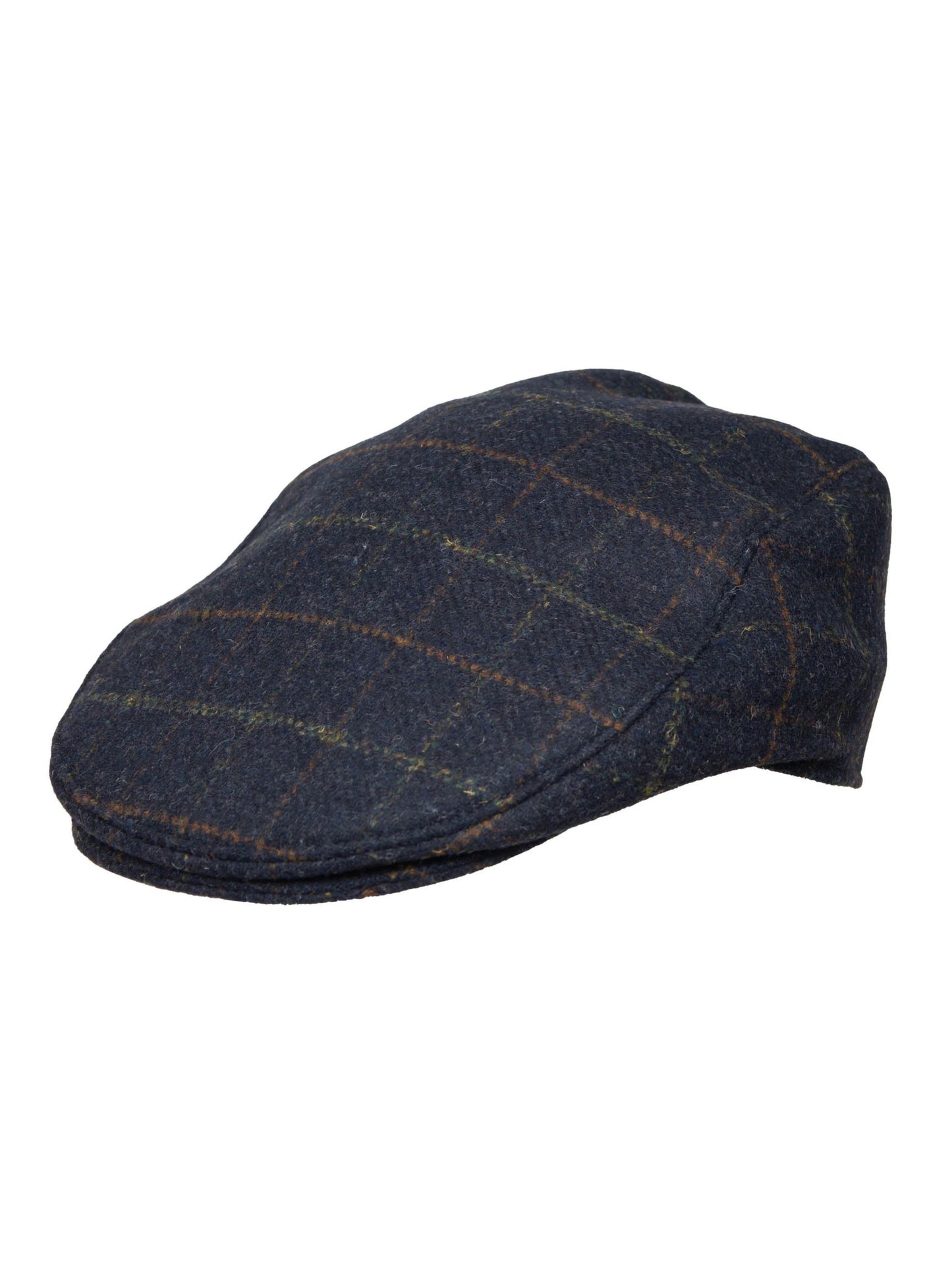 DENTS NAVY CHECK TWEED FLAT CAP