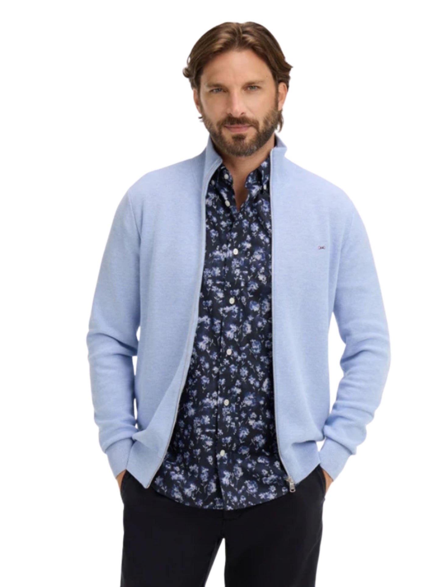 LIGHT BLUE COTTON ZIP UP CARDIGAN