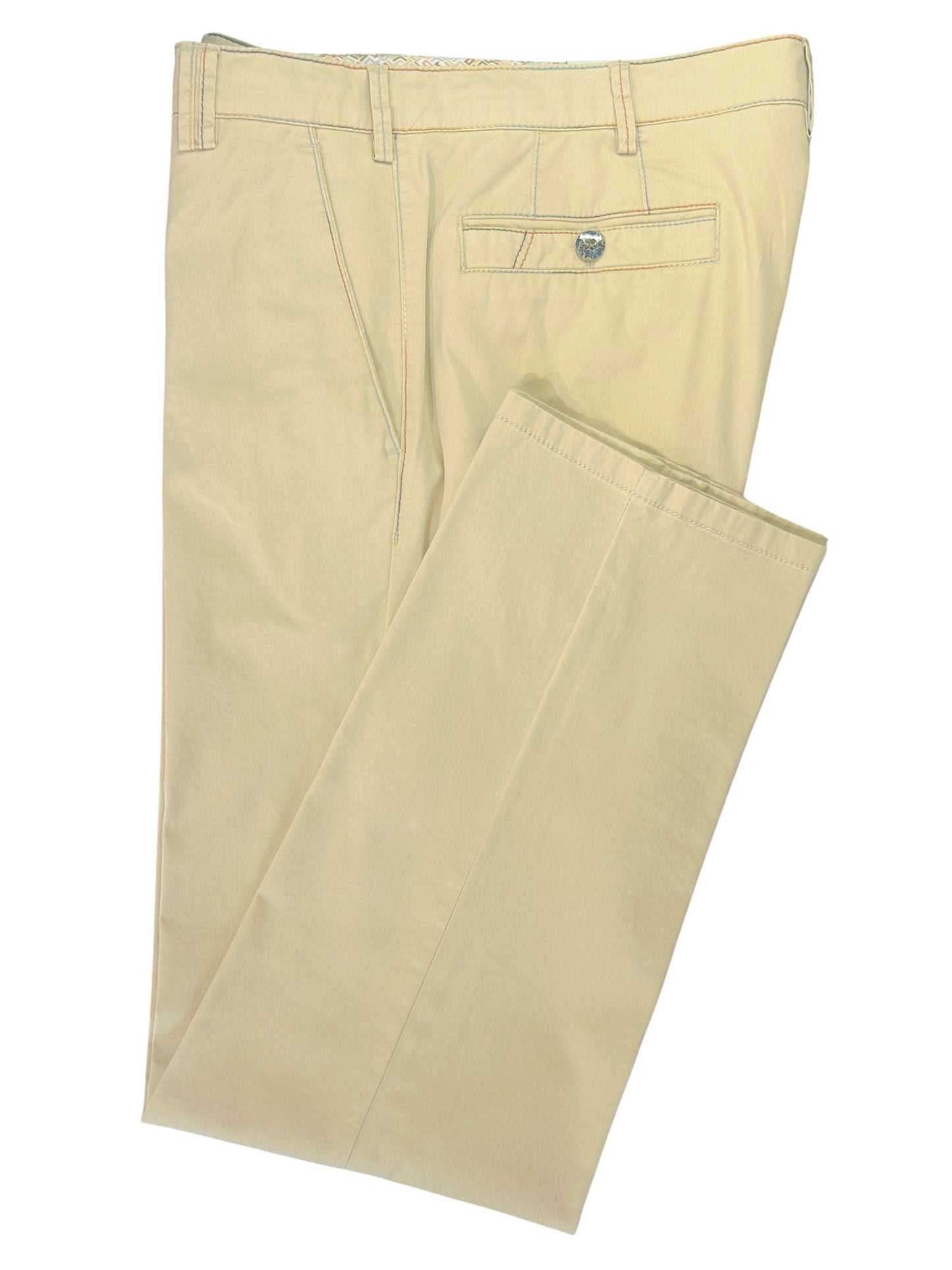 NEW YORK BEIGE ORGANIC COTTON CHINOS WITH MULTI COLOUR STITCHING