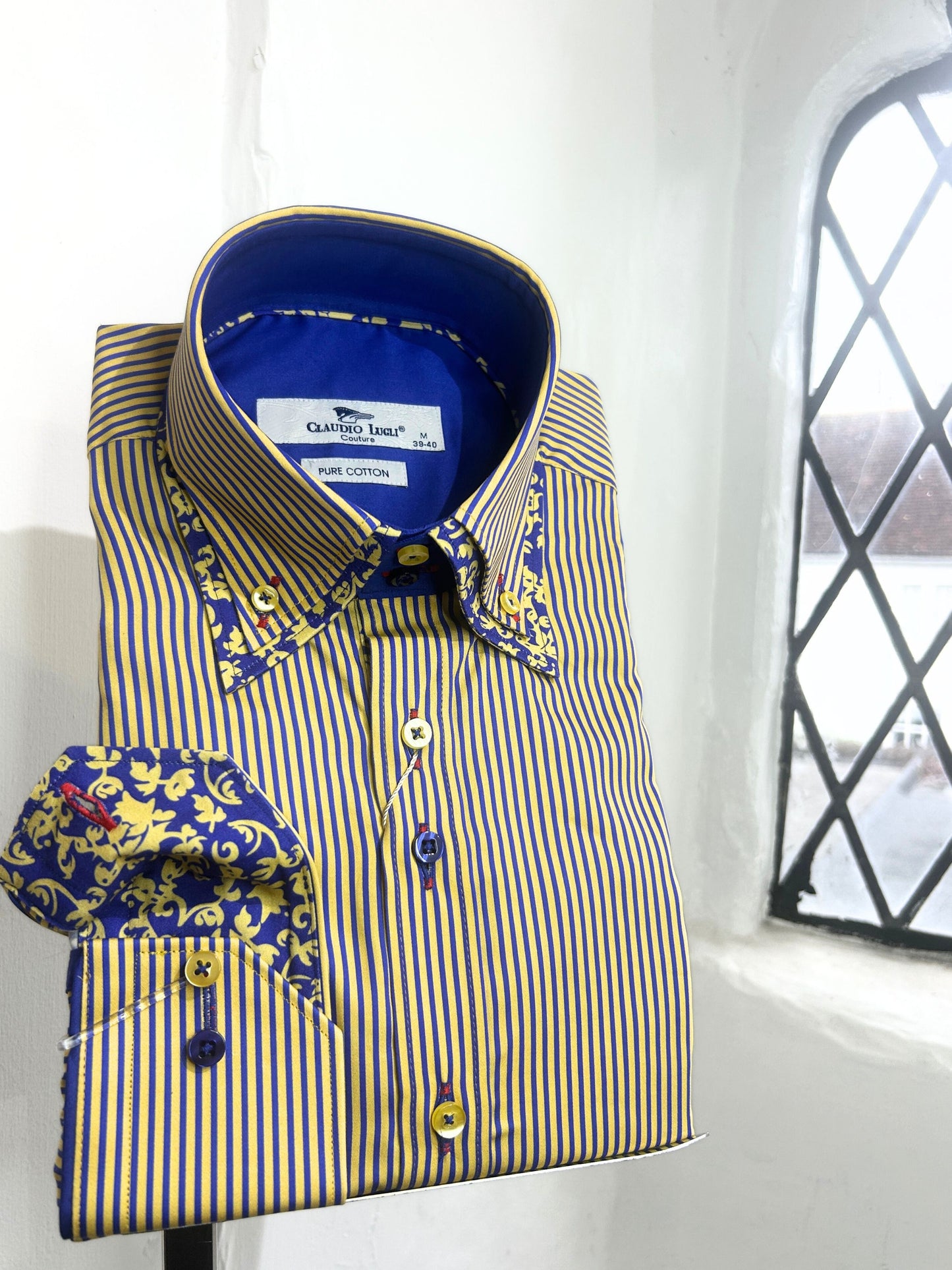 YELLOW AND BLUE SKINNY STRIPE LONG SLEEVE SHIRT
