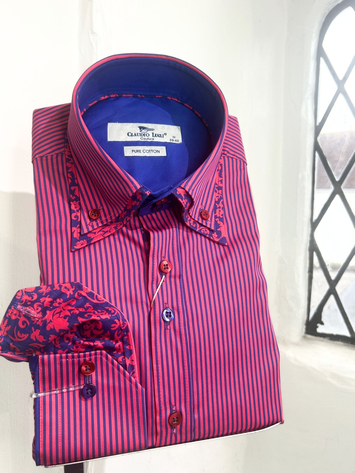 HOT PINK AND BLUE SKINNY STRIPE LONG SLEEVE SHIRT