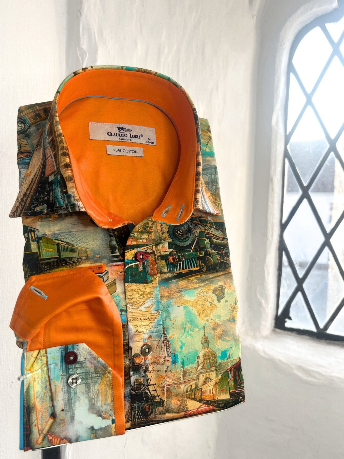 LOCOMOTIVE PRINT ORANGE LONG SLEEVE SHIRT