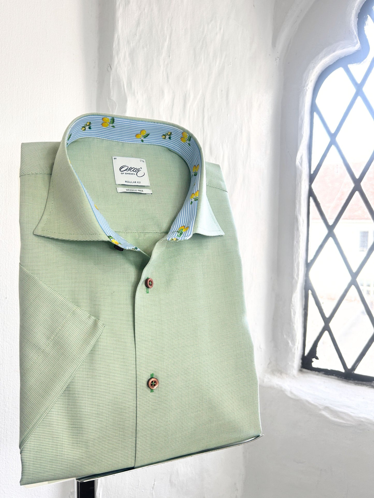 OSCAR MID GREEN SHORT SLEEVE SHIRT WITH LEMON PRINT INSERT