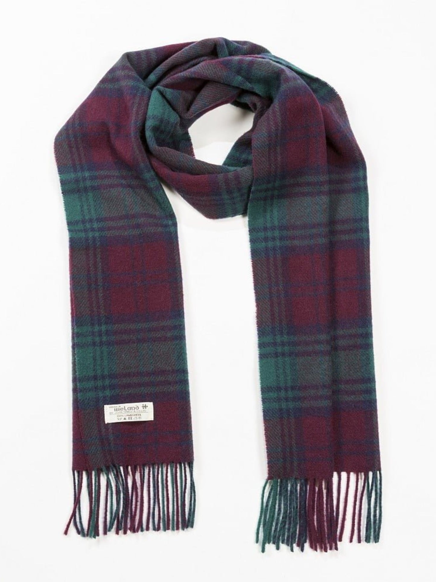 BURGUNDY AND GREEN LINDSAY TARTAN LAMBSWOOL SCARF