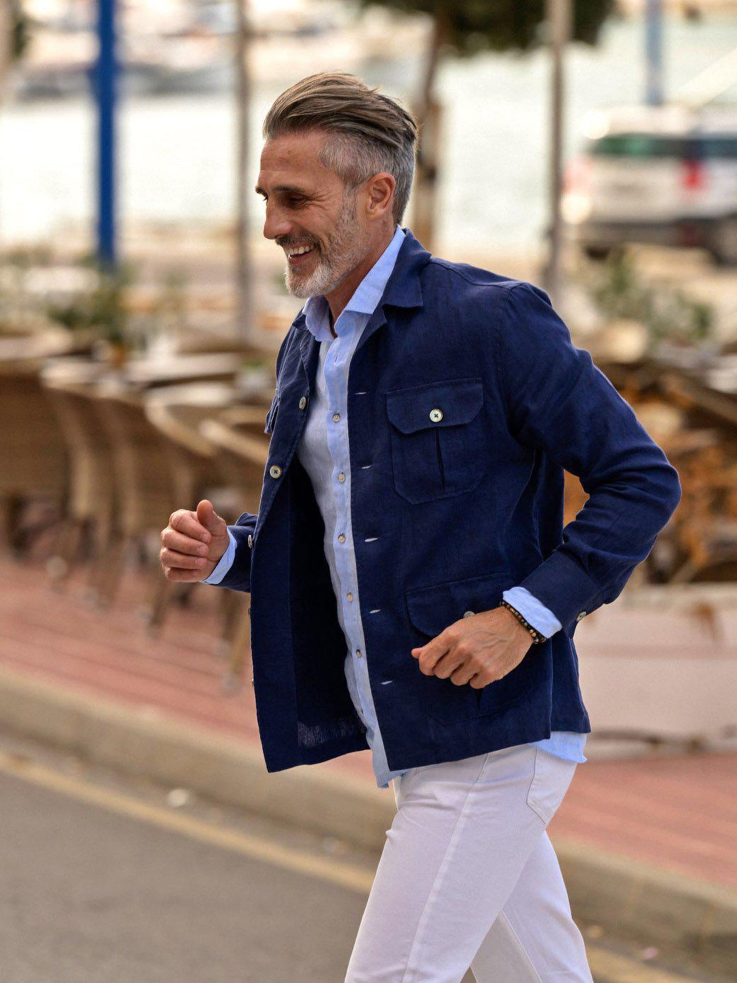 OSCAR INDIGO BLUE PURE LINEN LONG SLEEVE OVERSHIRT