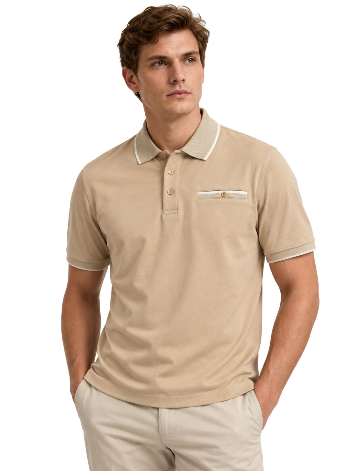 LATTE POLO WITH WHITE TRIM