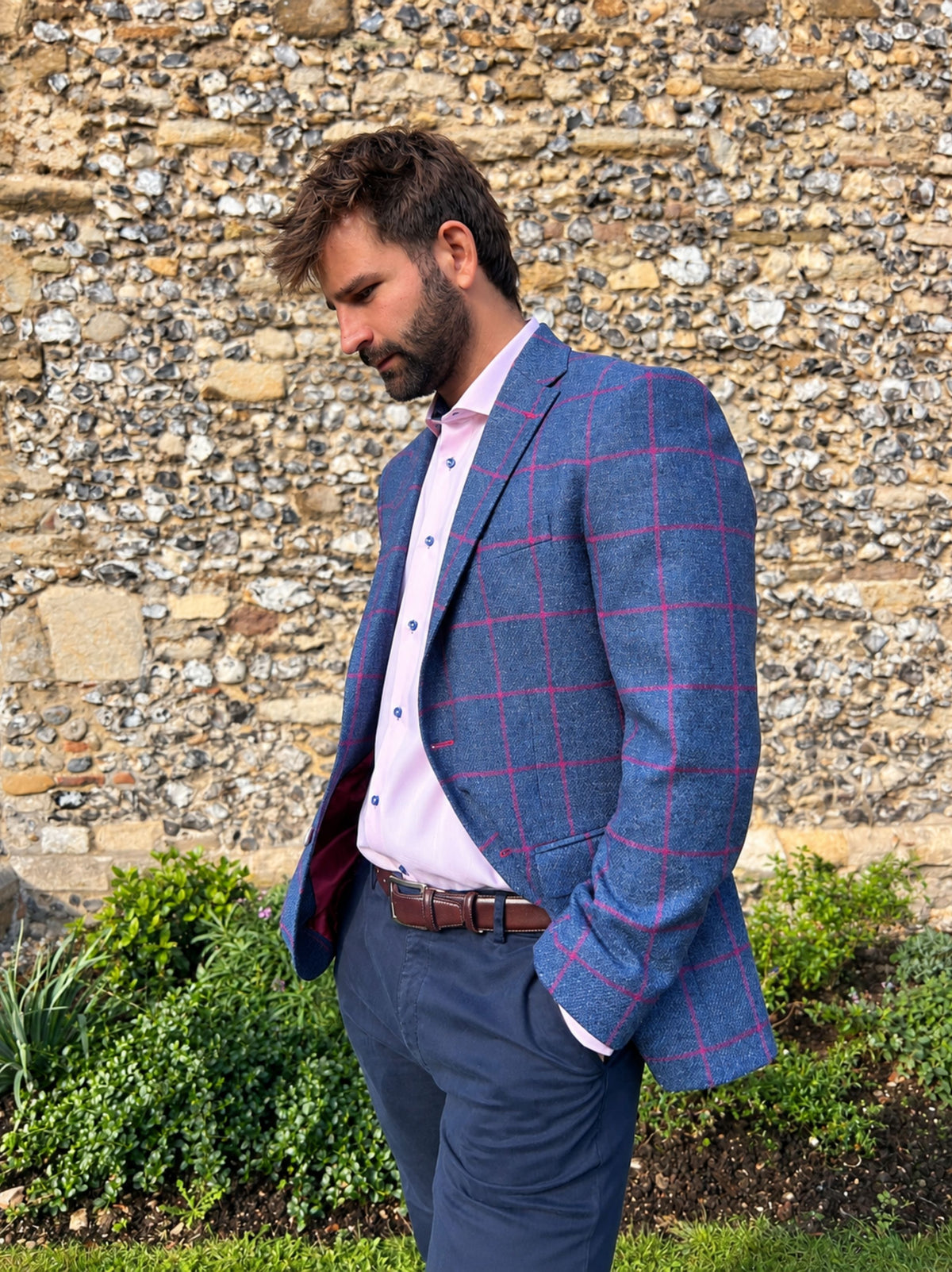 JACKY SLATE BLUE WITH RED OVERCHECK WOOL SPORTS JACKET