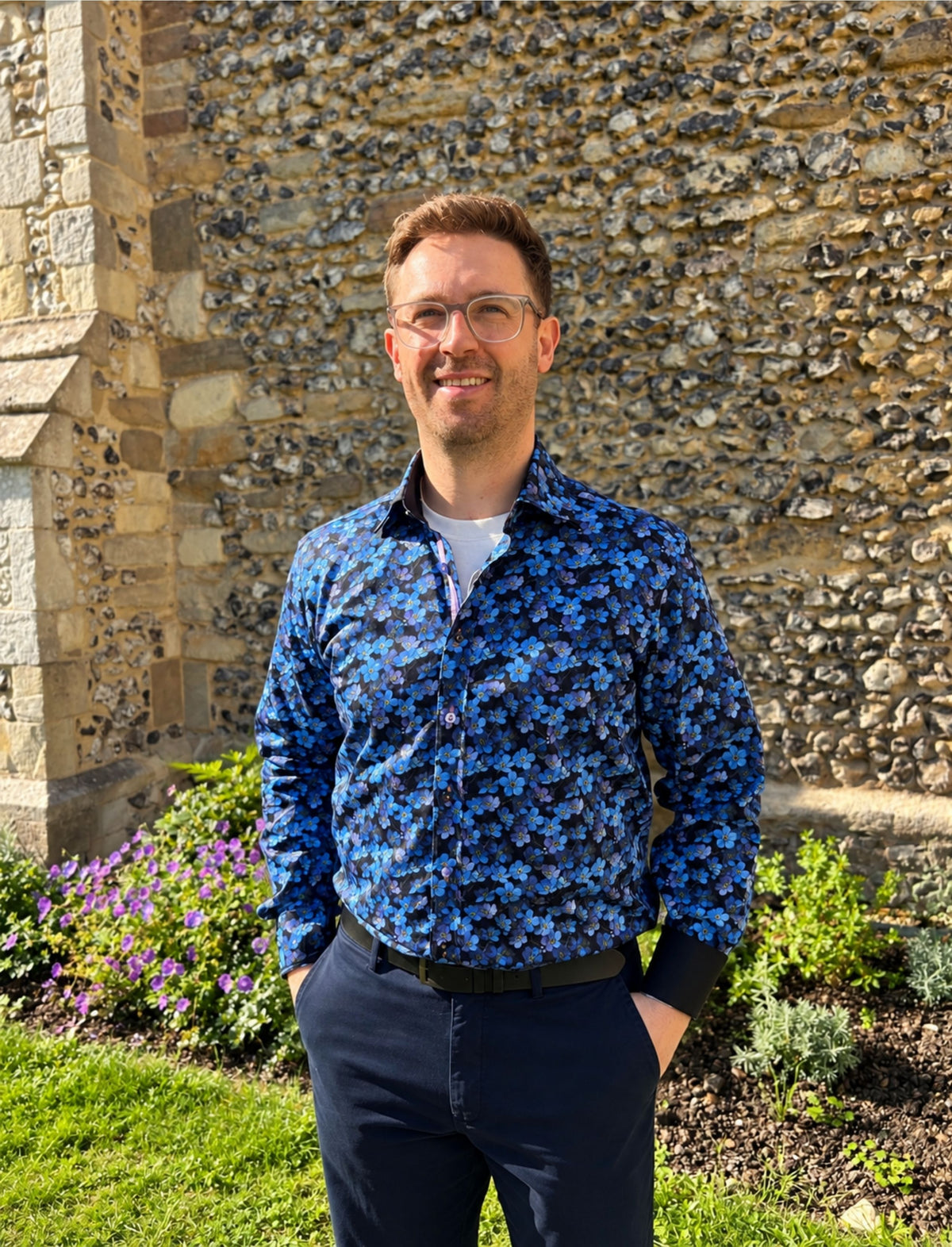 DAISY PRINT BLUE LONG SLEEVE SHIRT