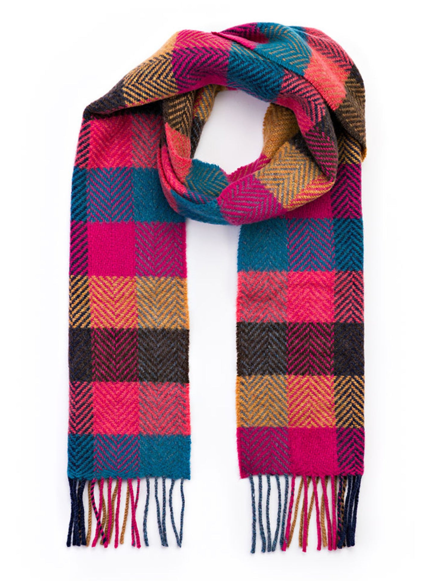 MULTICOLOURED SQUARES WOOL SCARF